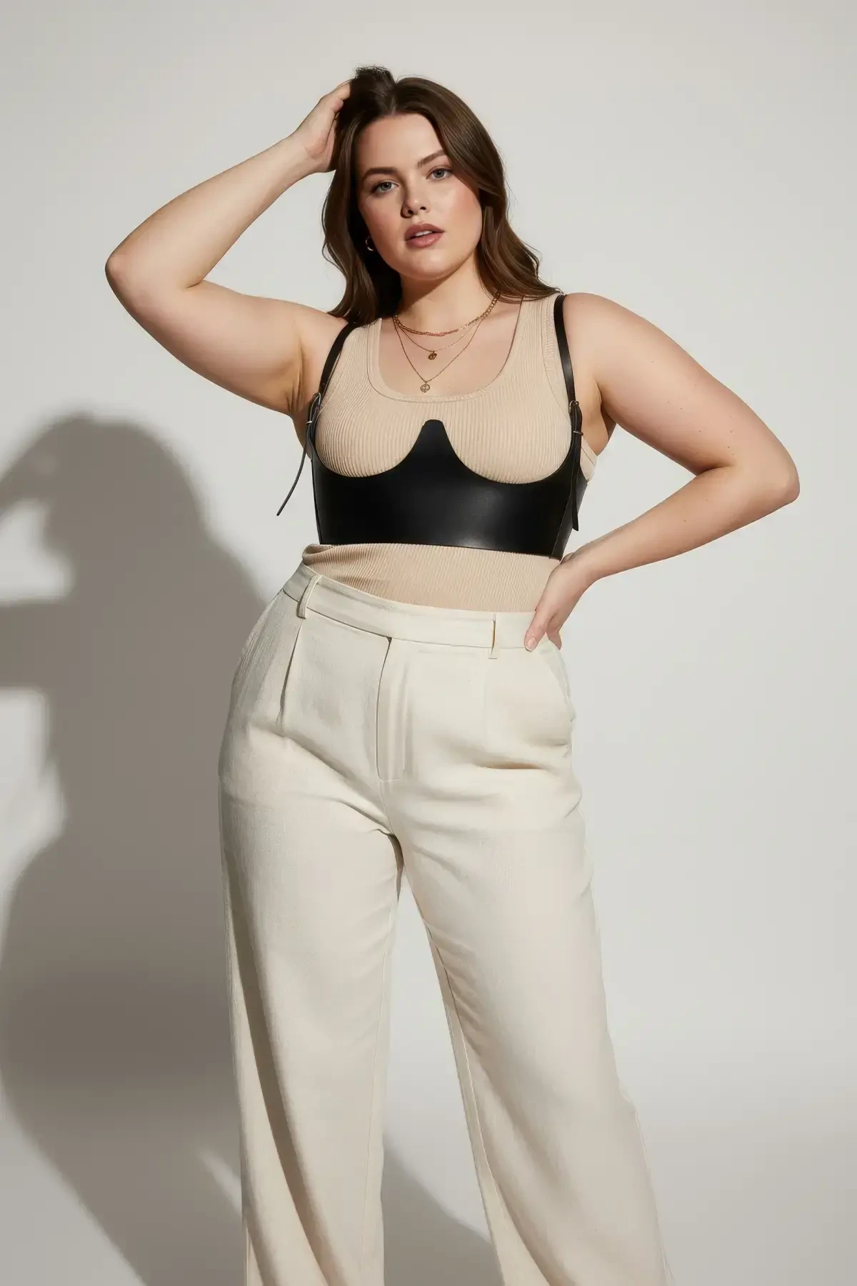 Büyük Beden Siyah Kadın Kemer Omuz Askılı Deri Korse Tasarım - APFT614