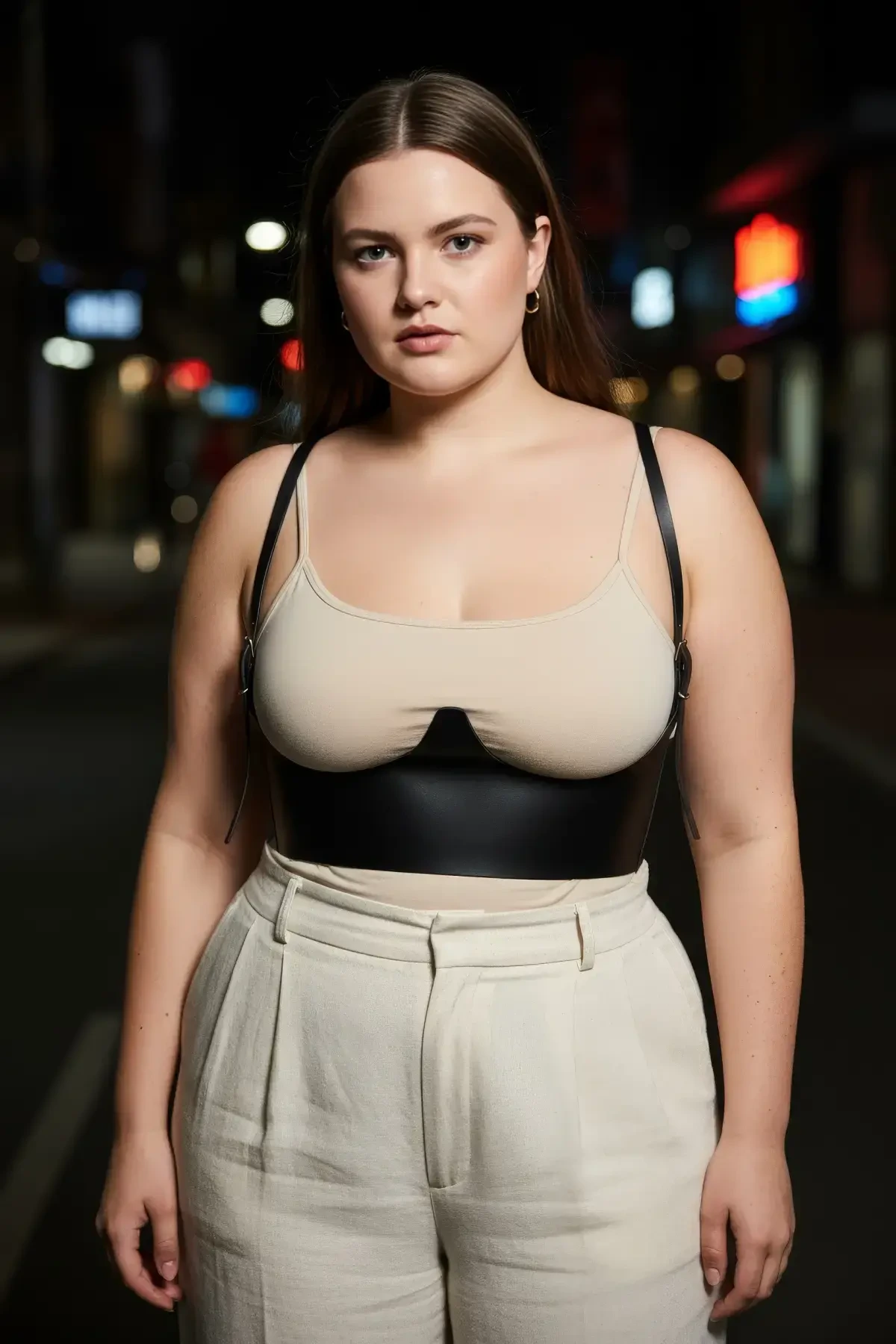 Büyük Beden Siyah Kadın Kemer Omuz Askılı Deri Korse Tasarım - APFT614