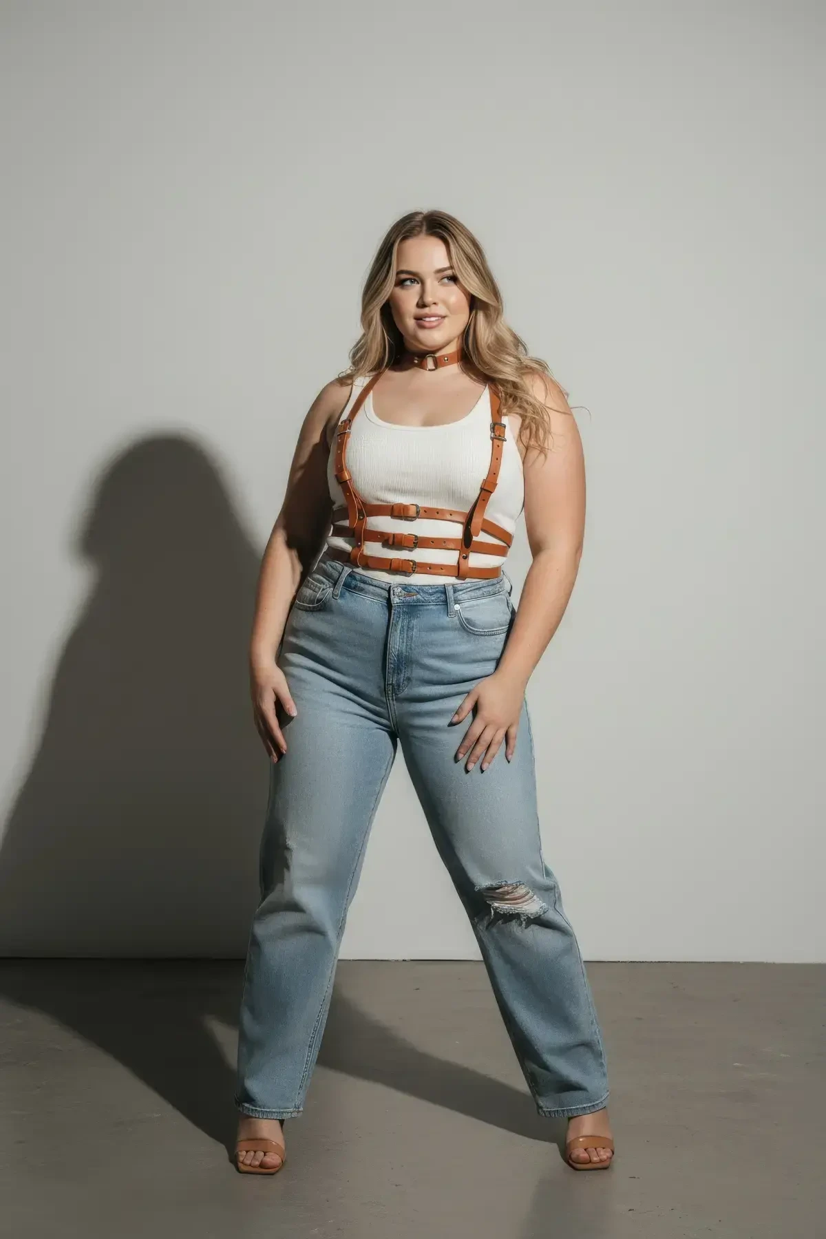 Büyük Beden Taba Kadın Kemer Vücut Aksesuarı Çoklu Bantlı Estetik Tasarım - APFT615