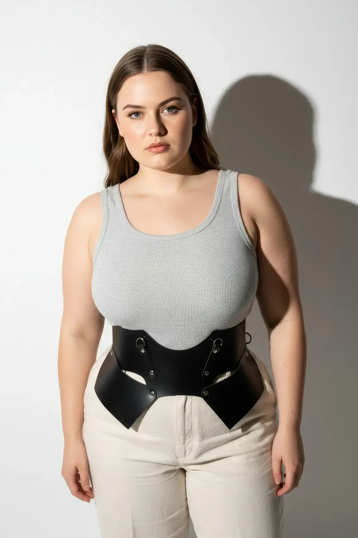 Büyük Beden Siyah Kadın Kemer Korse Görünümlü Geniş Deri Halka Detaylı - APFT619 - 1