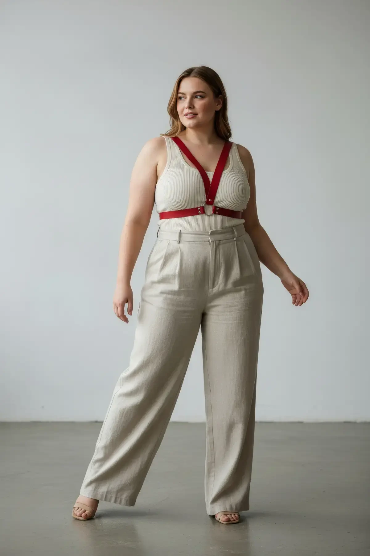 Büyük Beden Kırmızı Kadın Deri Vücut Kemeri Estetik Kombin Tamamlayıcı - APFT633