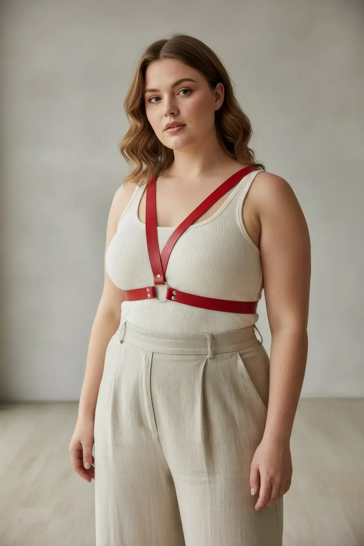 Büyük Beden Kırmızı Kadın Deri Vücut Kemeri Estetik Kombin Tamamlayıcı - APFT633