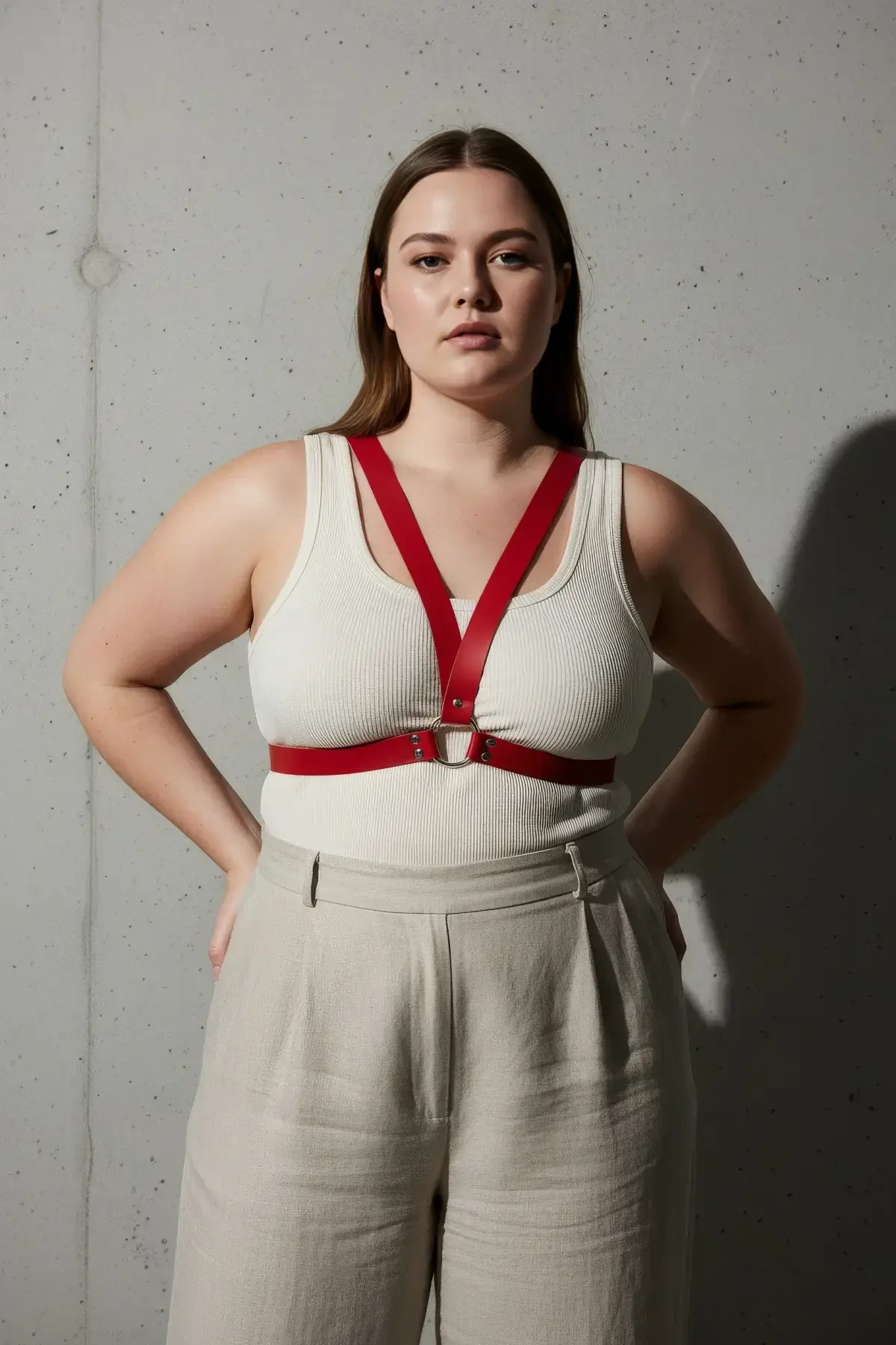 Büyük Beden Kırmızı Kadın Deri Vücut Kemeri Estetik Kombin Tamamlayıcı - APFT633