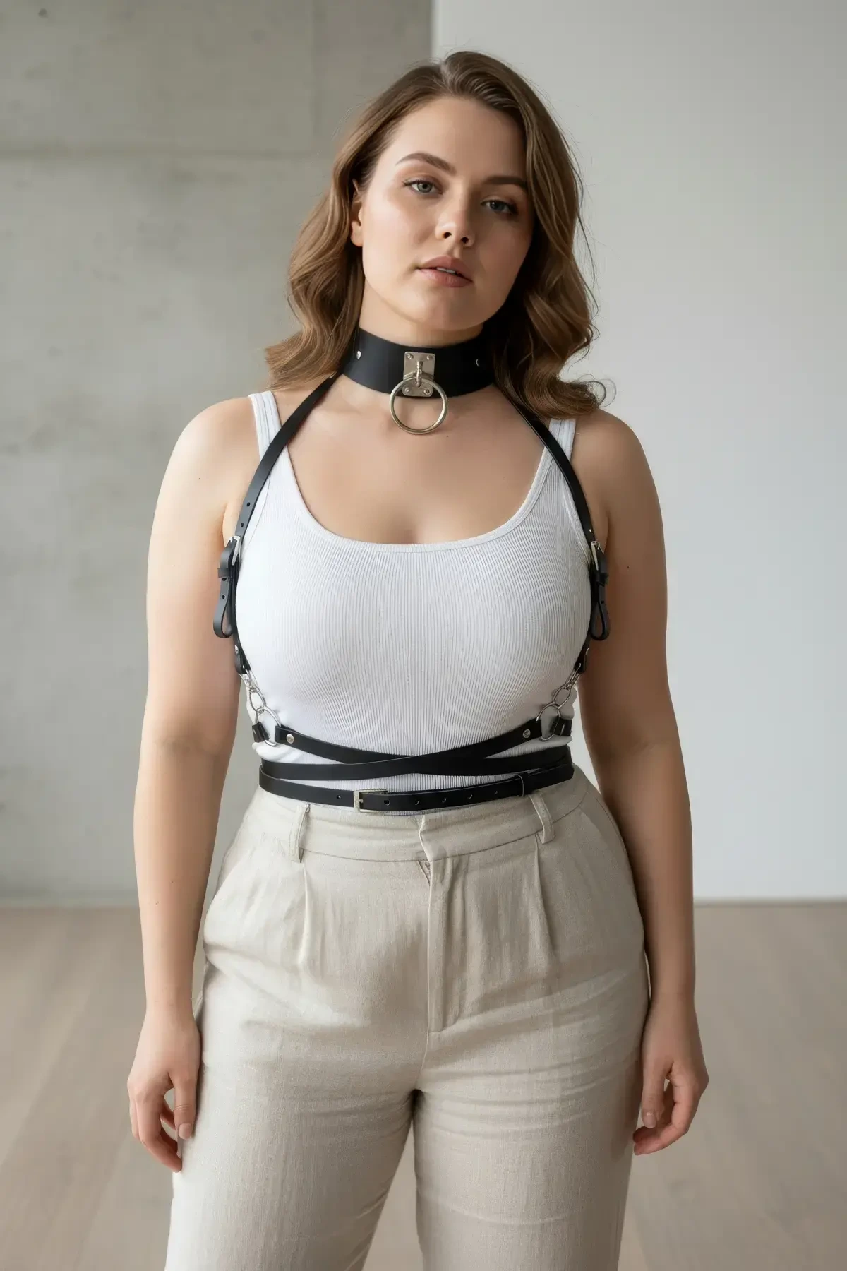 Büyük Beden Siyah Kadın Kemer Deri Harness Vücut Aksesuarı - APFT644