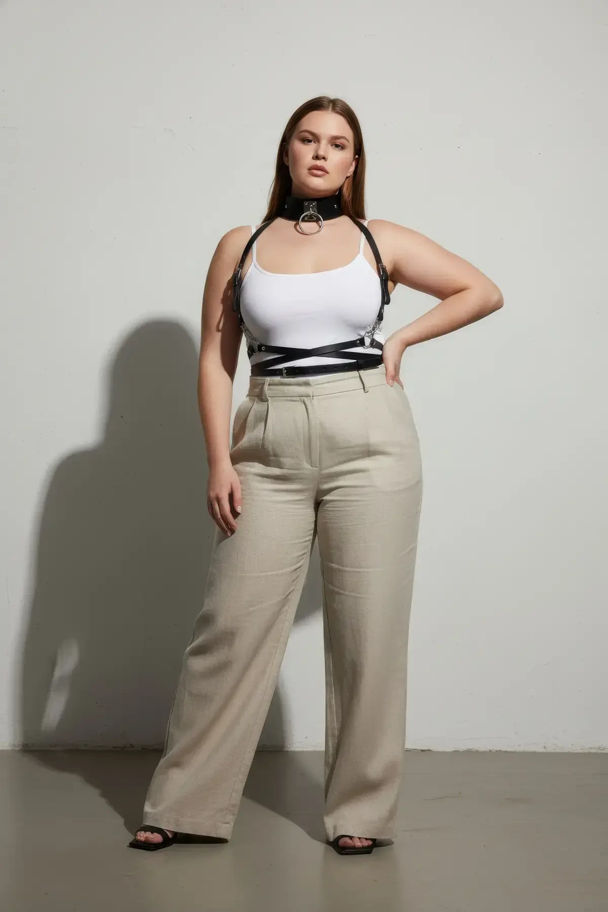 Büyük Beden Siyah Kadın Kemer Deri Harness Vücut Aksesuarı - APFT644