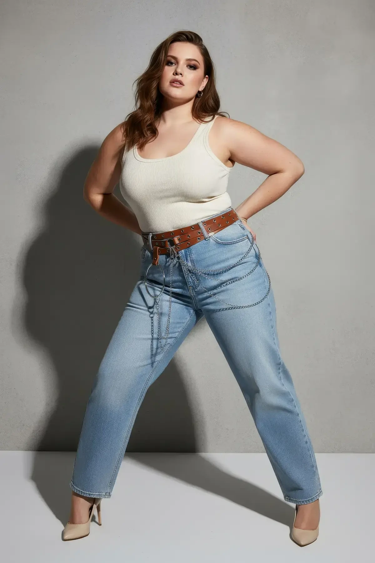 Büyük Beden Taba Kadın Kemer Zincir Detaylı Halkalı Trend Tasarım - APFT731