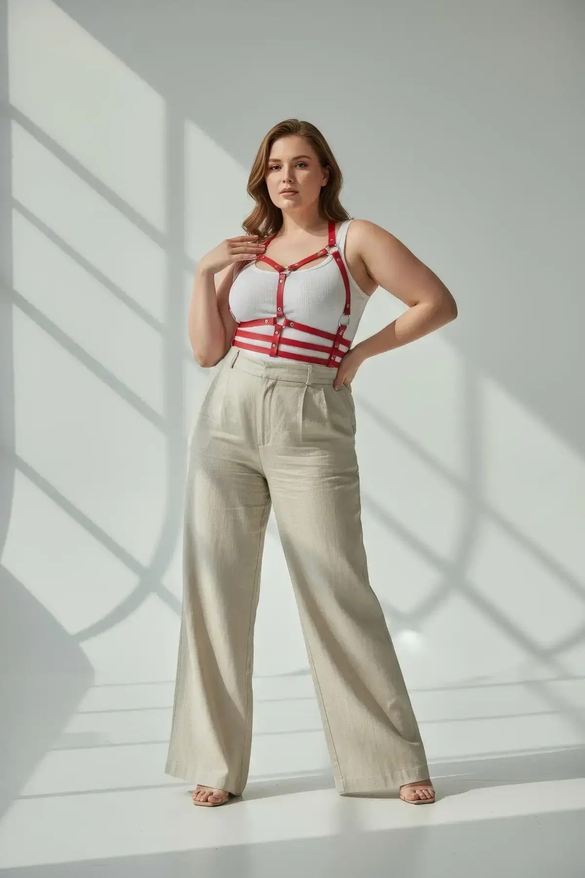 Büyük Beden Kırmızı Kadın Kemer Deri Harness Korse Tarzı Vücut Aksesuarı - APFT760 - 1