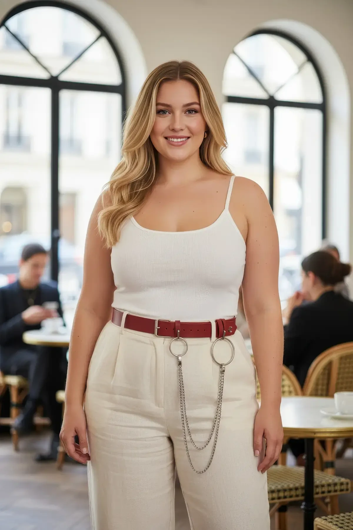 Büyük Beden Bordo Kadın Deri Kemer Halka ve Zincir Detaylı - APFT779