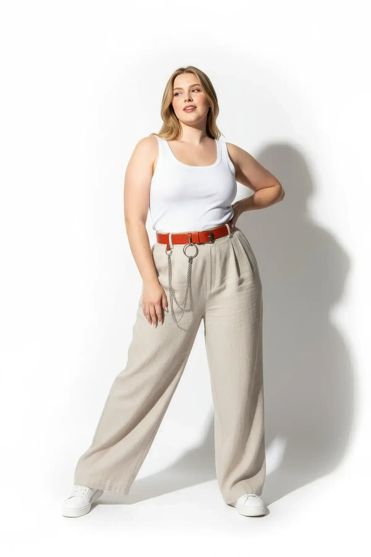 Büyük Beden Bordo Kadın Deri Kemer Halka ve Zincir Detaylı - APFT779