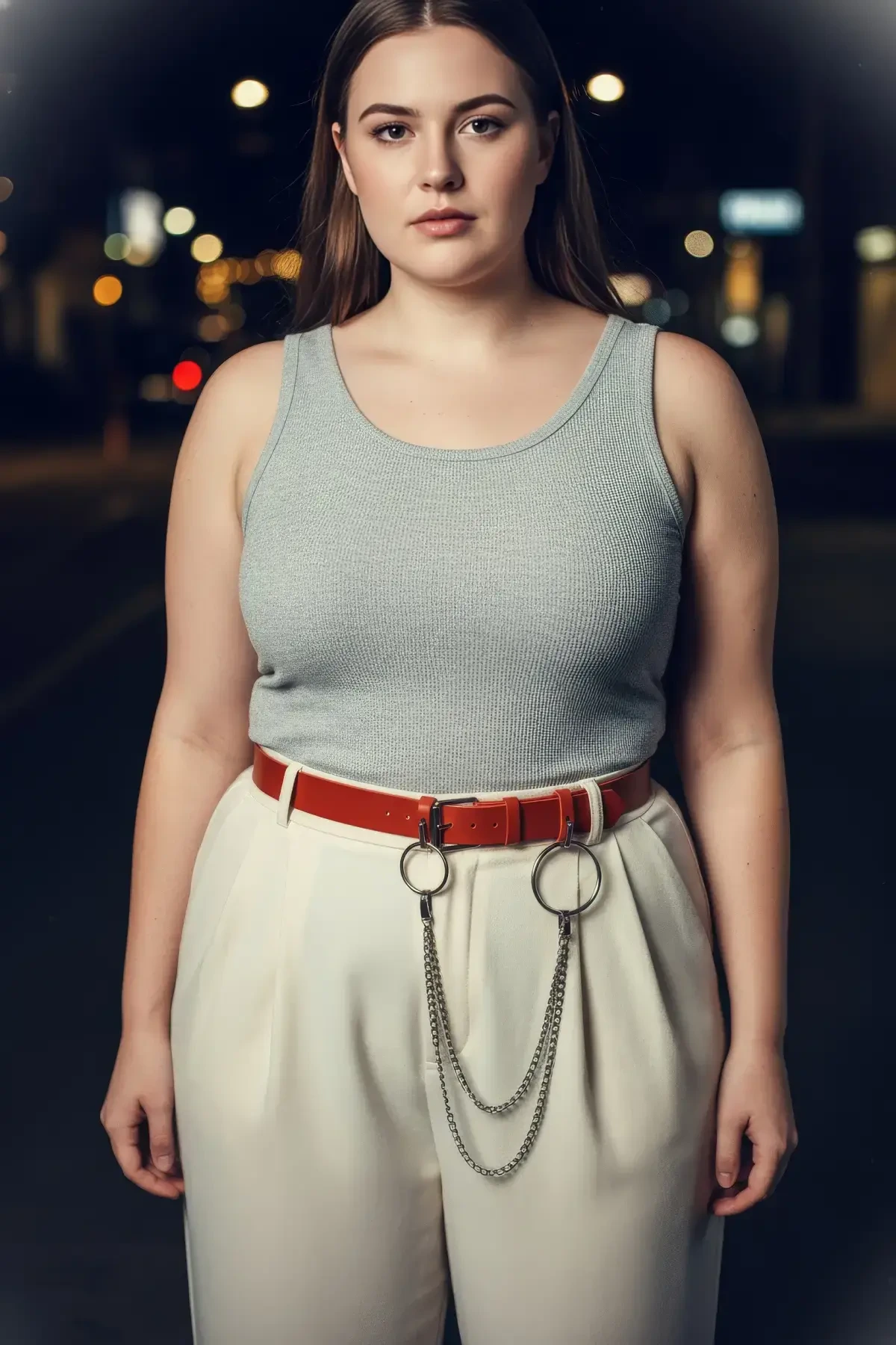 Büyük Beden Bordo Kadın Deri Kemer Halka ve Zincir Detaylı - APFT779