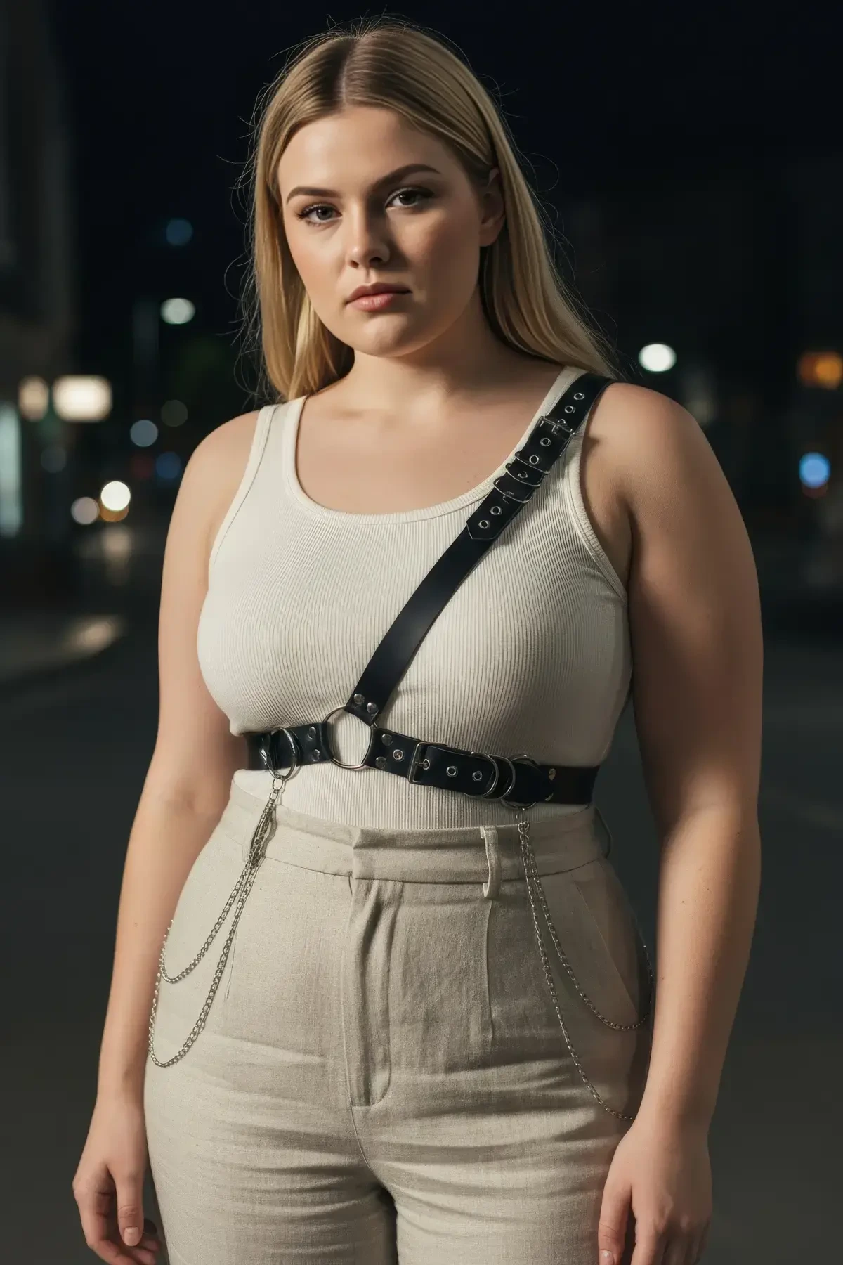 Büyük Beden Siyah Kadın Kemer Zincir Detaylı Body Harness Stil Vücut Aksesuarı - APFT813