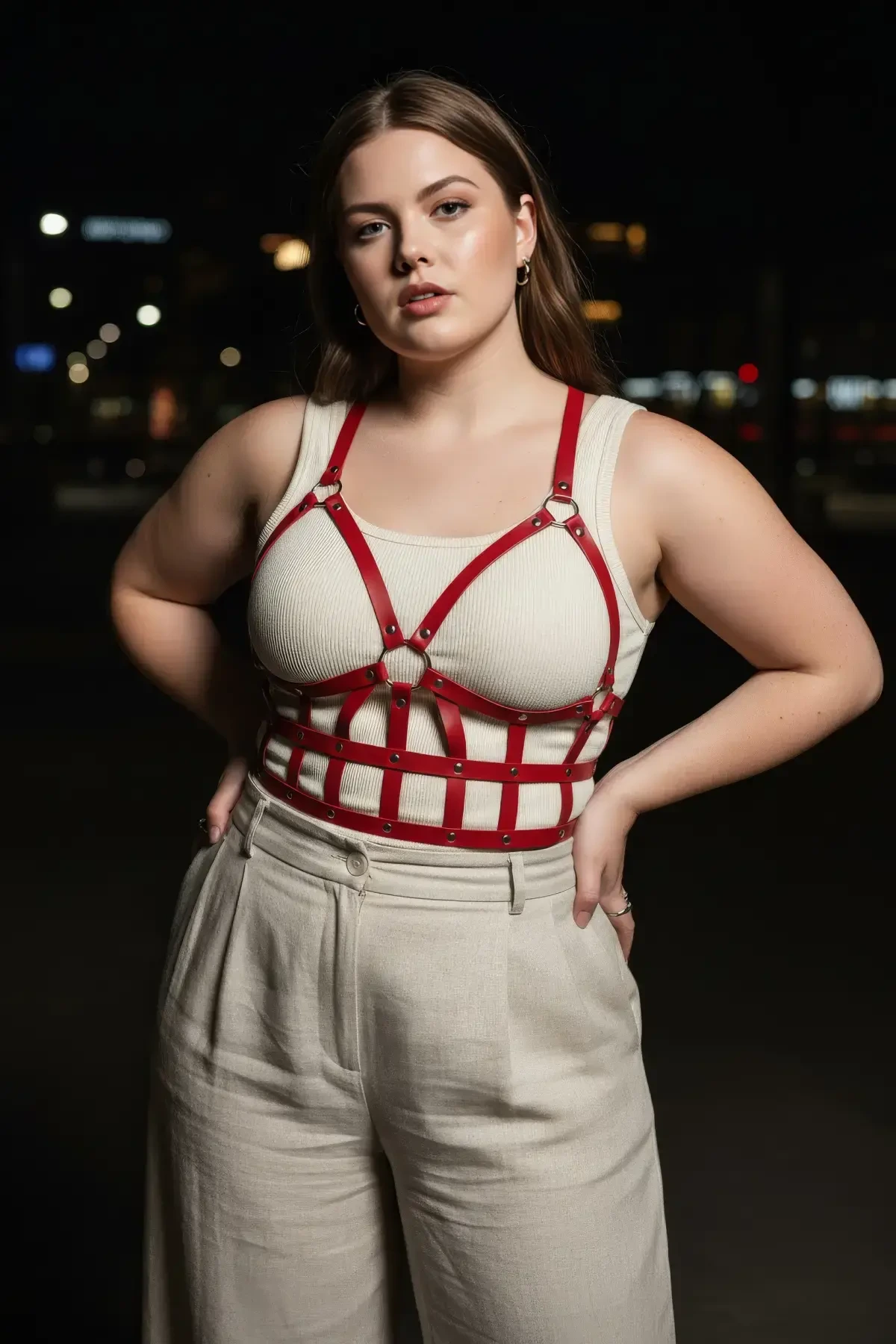 Büyük Beden Kırmızı Kadın Kemer Korse Tarzı Deri Vücut Aksesuarı - APFT819