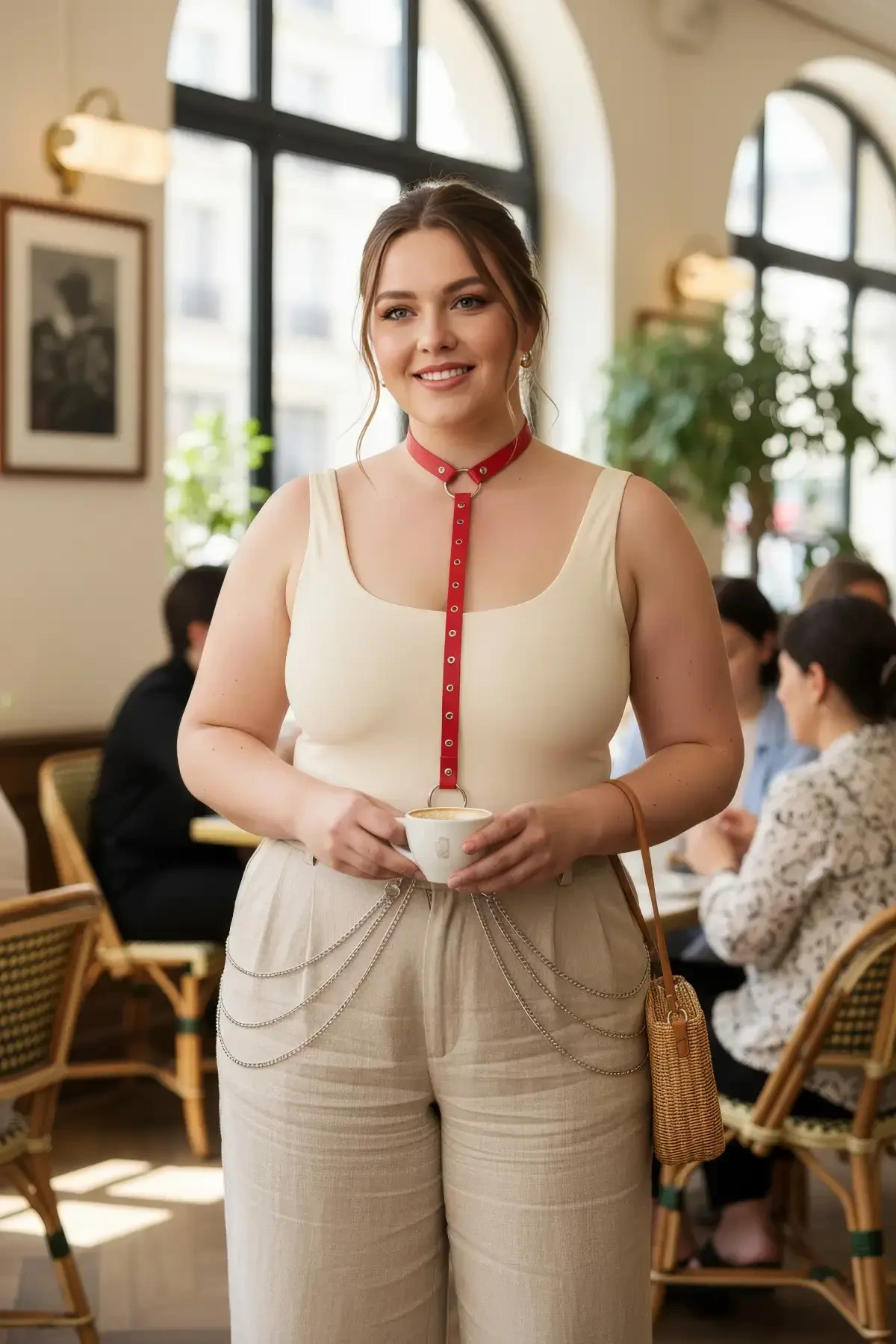 Büyük Beden Kırmızı Kadın Deri Kemer Halka Detaylı Vücut Aksesuarı - APFT840