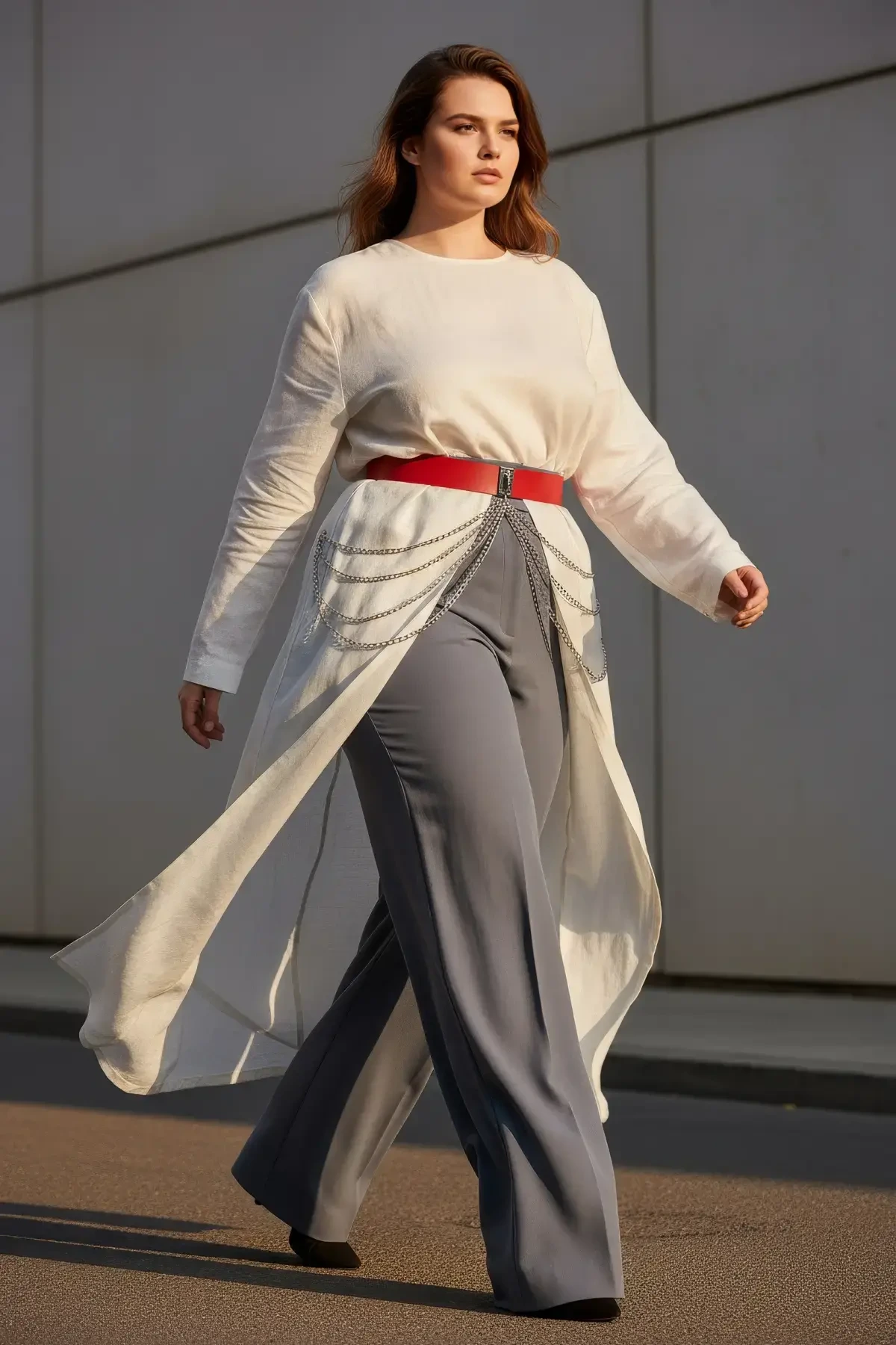 Büyük Beden Kırmızı Kadın Kemer Kalın Zincir Detaylı Elbise Kombin Kemeri - APFT904