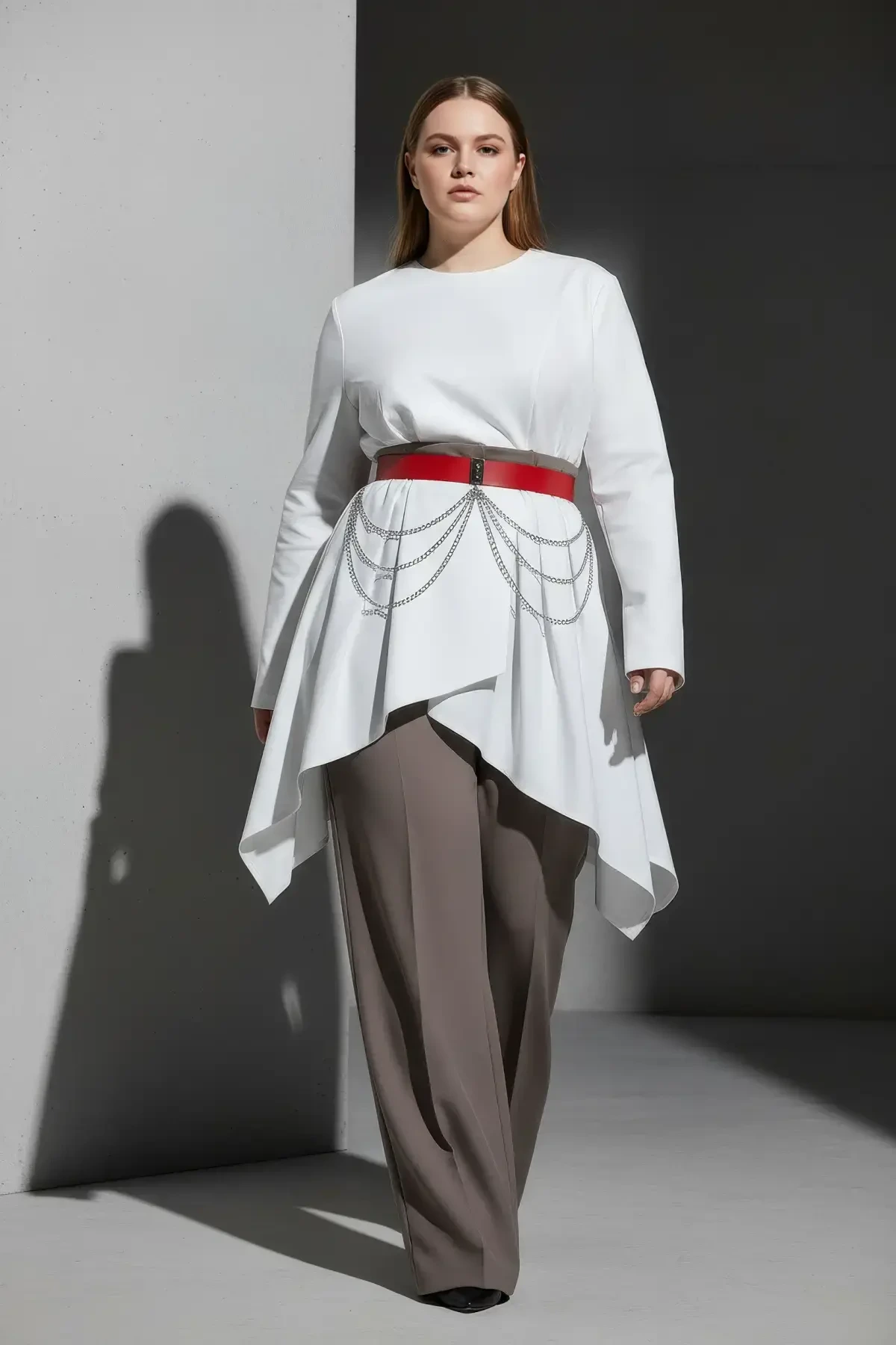 Büyük Beden Kırmızı Kadın Kemer Kalın Zincir Detaylı Elbise Kombin Kemeri - APFT904