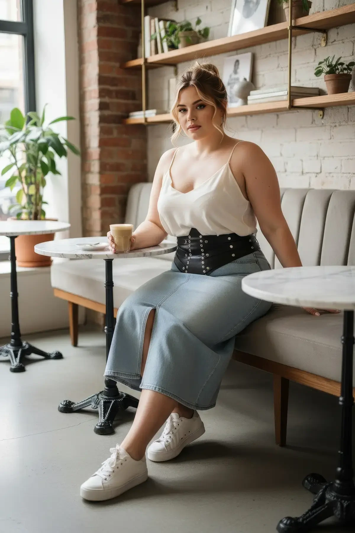 Büyük Beden Siyah Kadın Korse Kemer, Geniş ve Kuşgözü Detaylı - APFT905