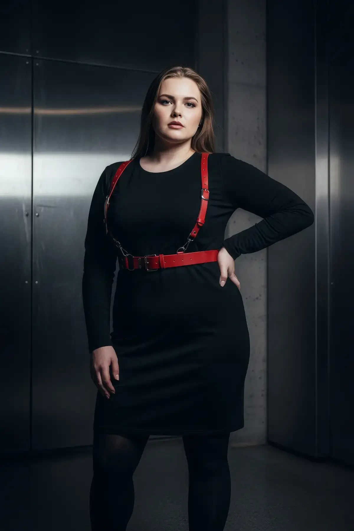 Büyük Beden Kırmızı Kadın Deri Askılı Jartiyer Kemer Kombin Tamamlayıcı - APFT934