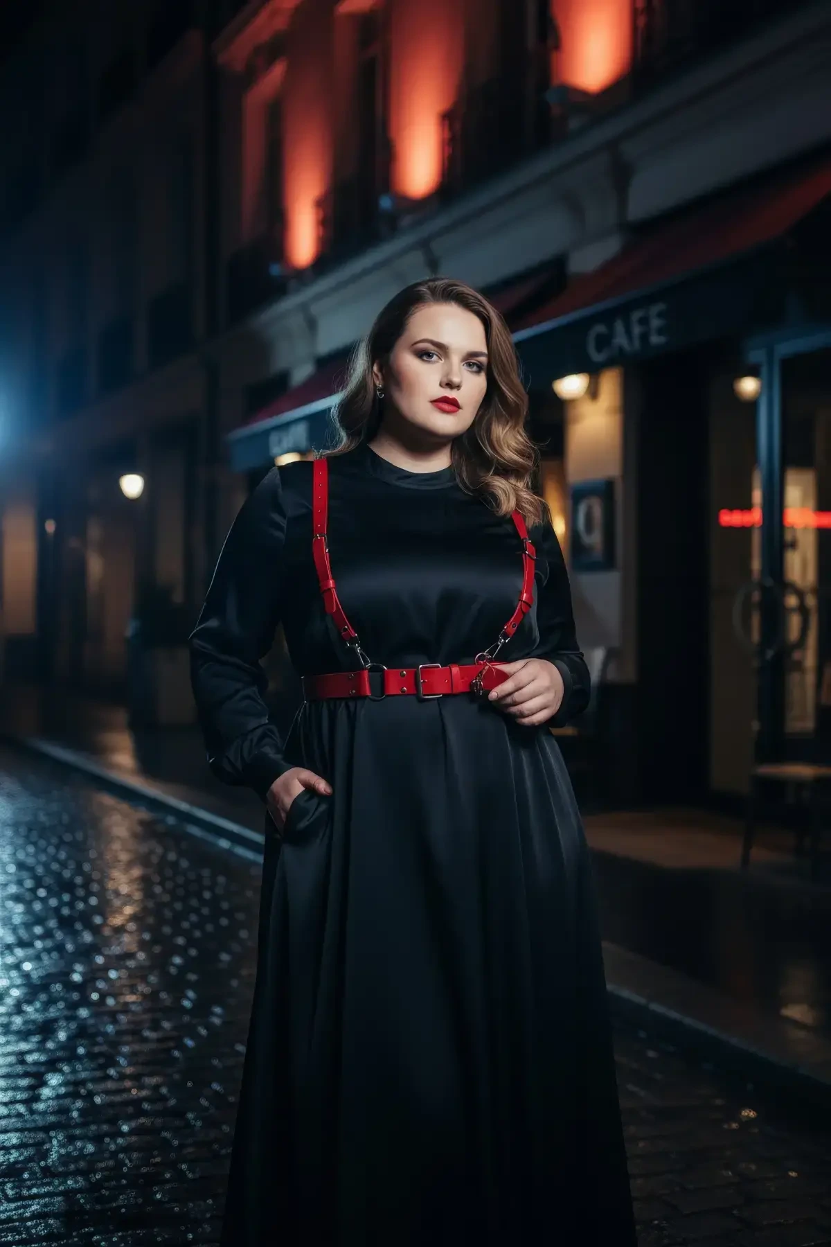 Büyük Beden Kırmızı Kadın Deri Askılı Jartiyer Kemer Kombin Tamamlayıcı - APFT934