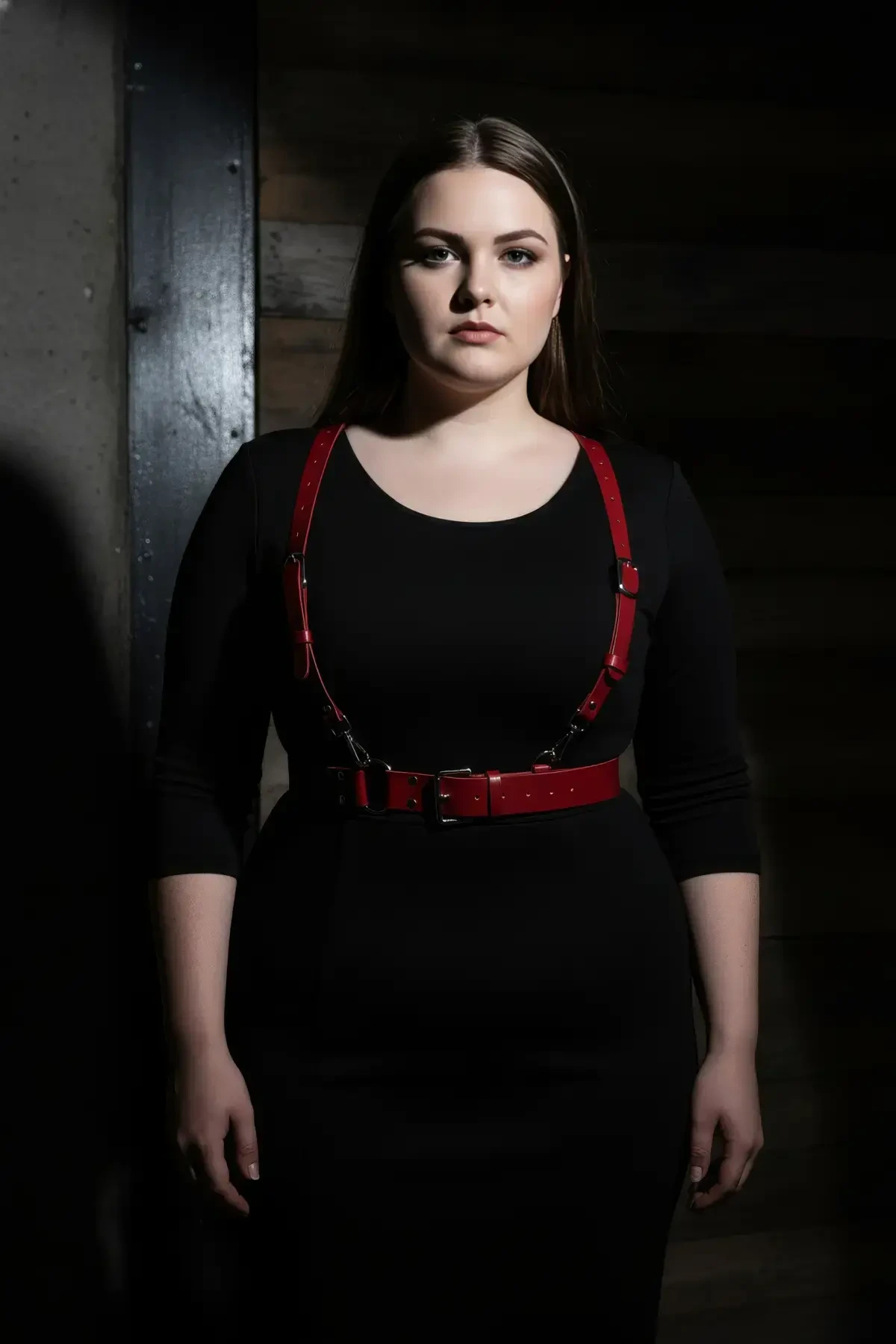 Büyük Beden Kırmızı Kadın Deri Askılı Jartiyer Kemer Kombin Tamamlayıcı - APFT934