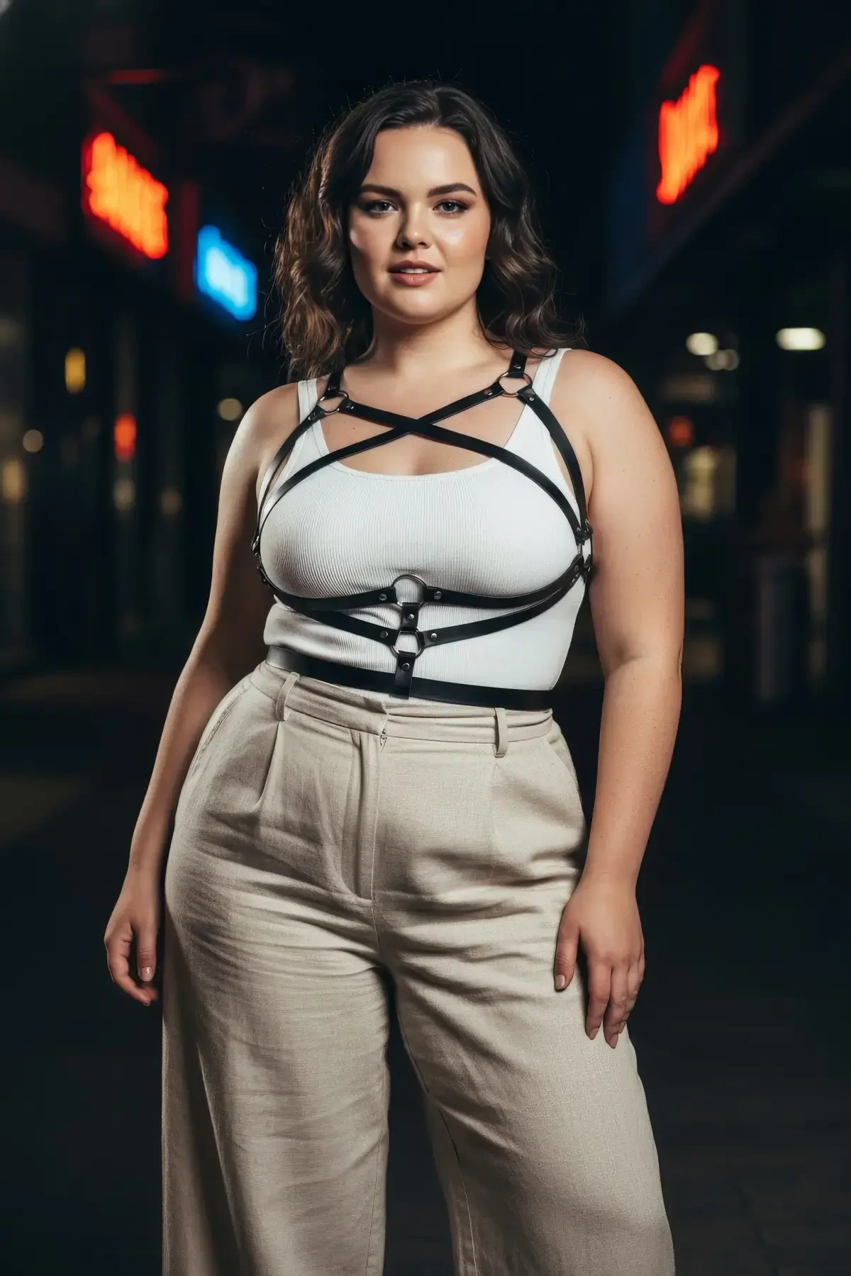 Büyük Beden Siyah Kadın Kemer Harness Tarzı Deri Vücut Aksesuarı - APFT991