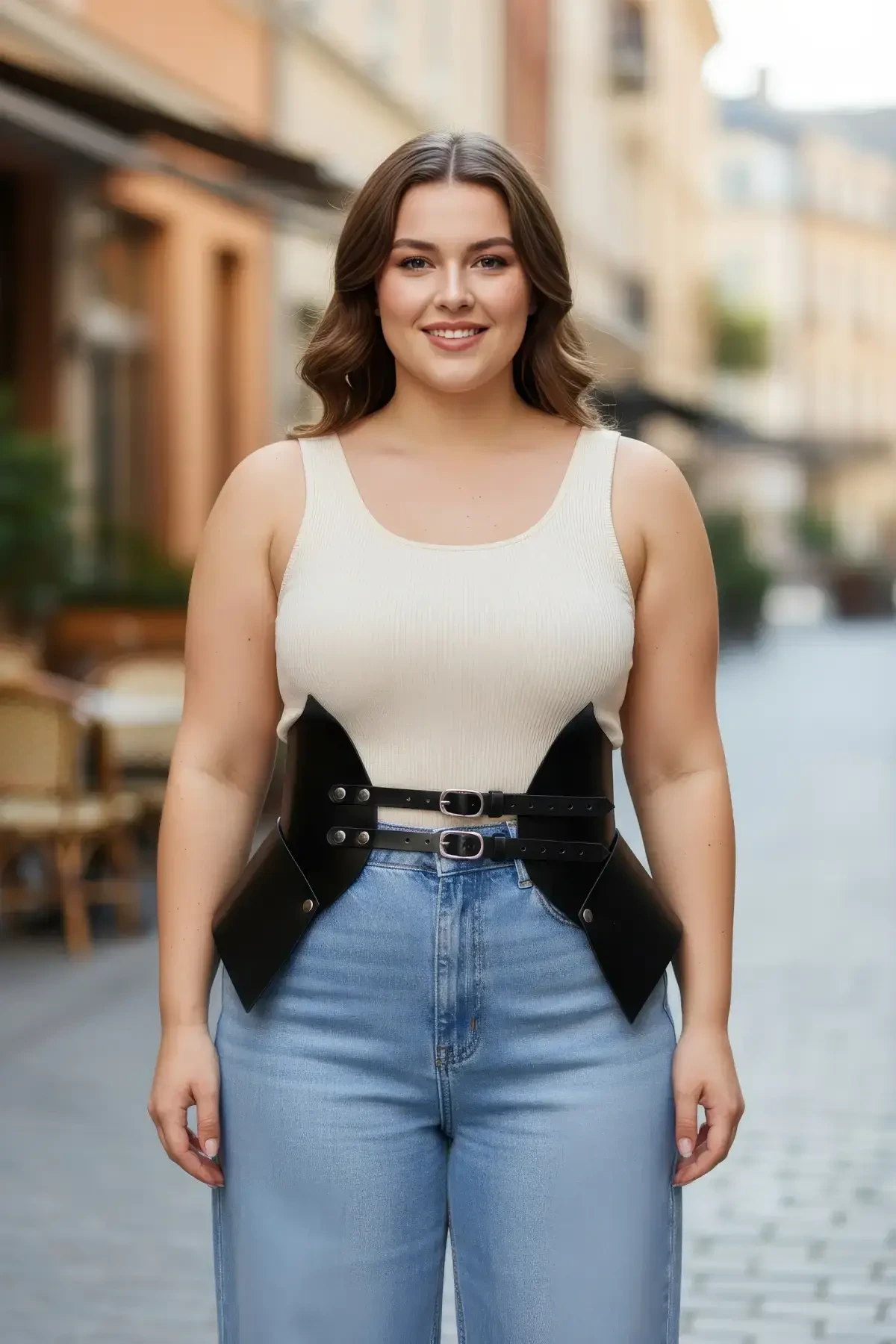 Büyük Beden Siyah Kadın Deri Korse Kemer Kombin Tamamlayıcı - APFT1010