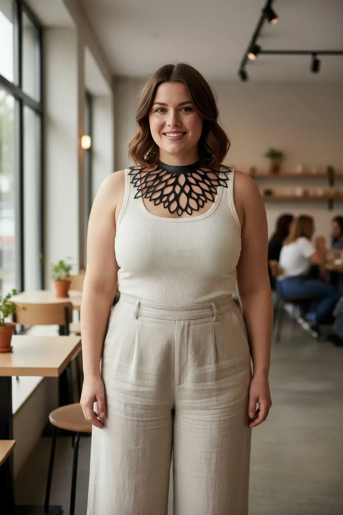 Büyük Beden Siyah Kadın Choker Lazer Kesim Estetik Kombin Tamamlayıcı - APFT1407