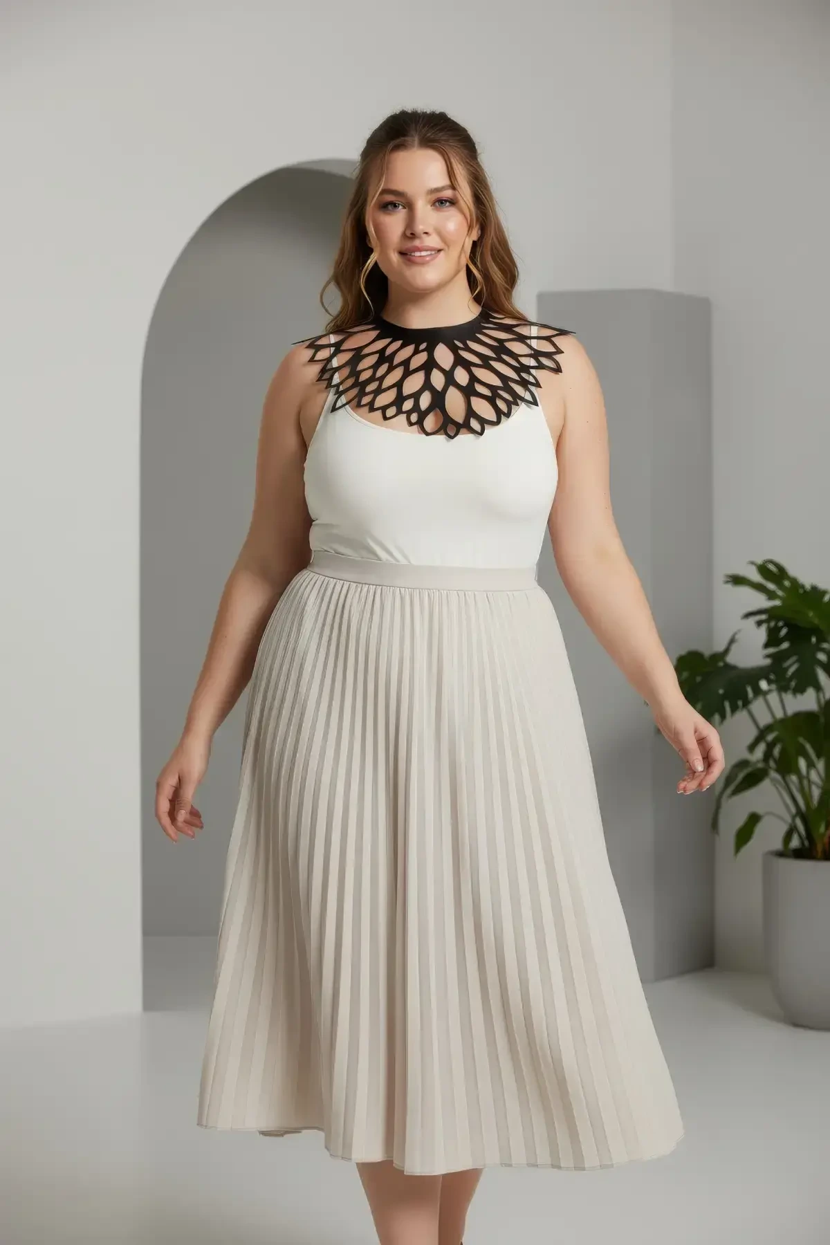 Büyük Beden Siyah Kadın Choker Lazer Kesim Estetik Kombin Tamamlayıcı - APFT1407