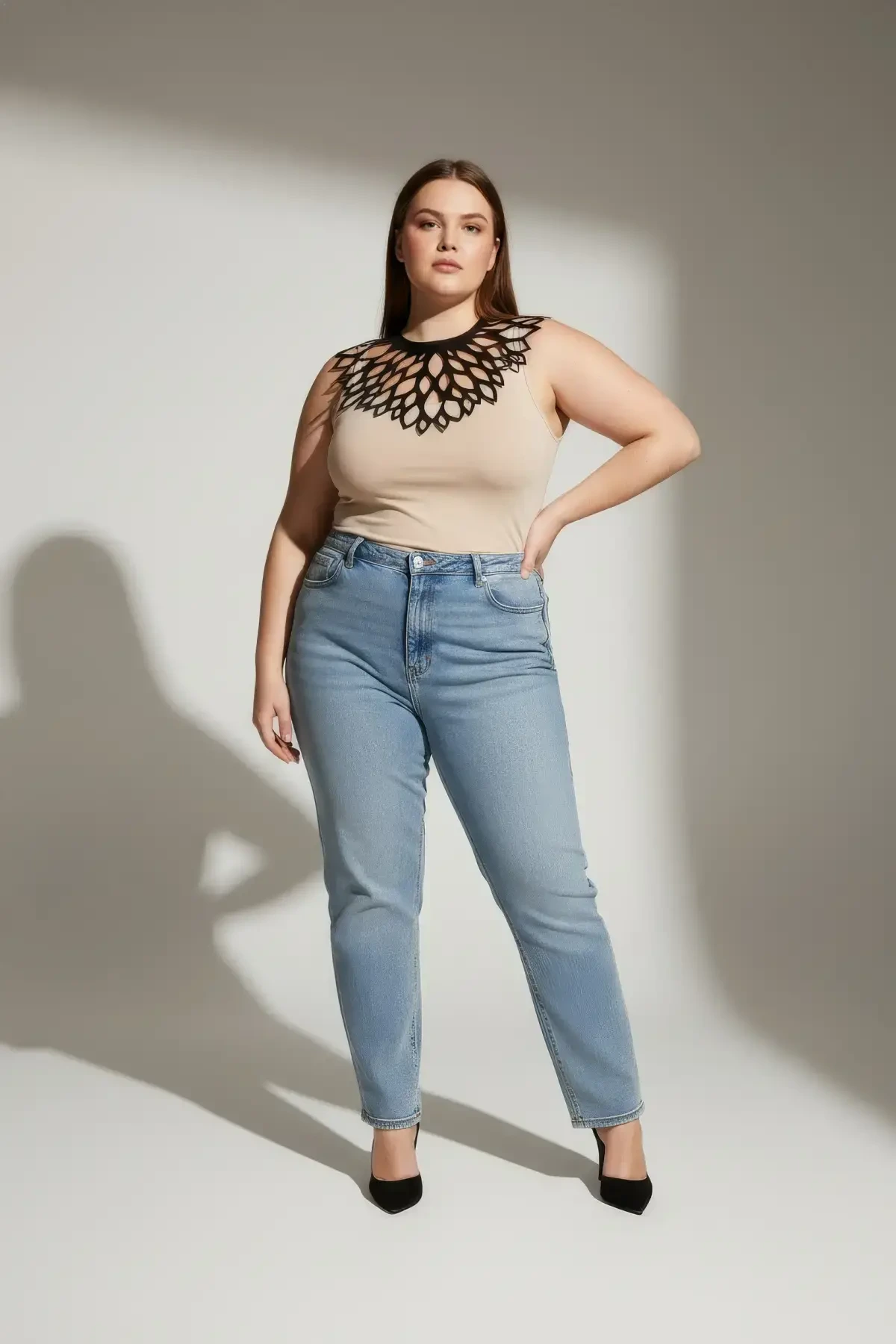 Büyük Beden Siyah Kadın Choker Lazer Kesim Estetik Kombin Tamamlayıcı - APFT1407