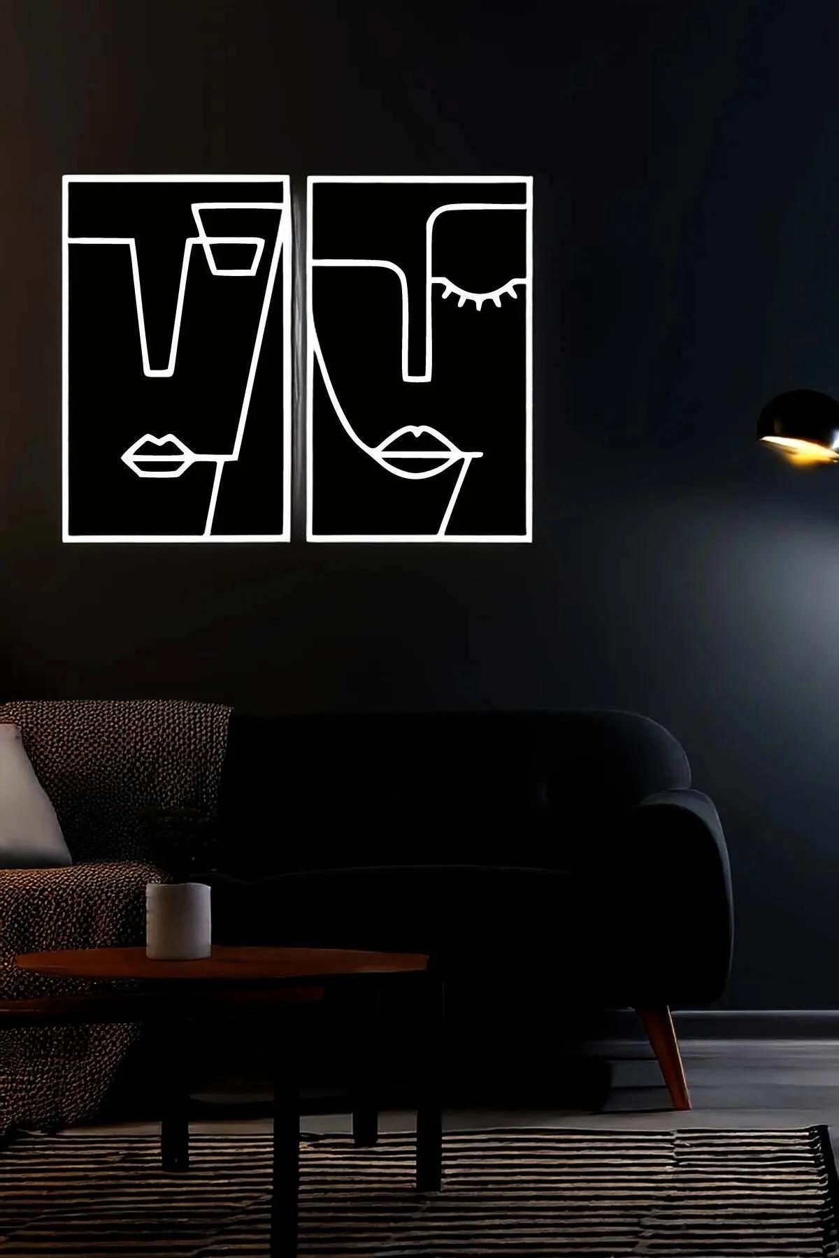 Abstract Line Art Face Duo Wall Decor
