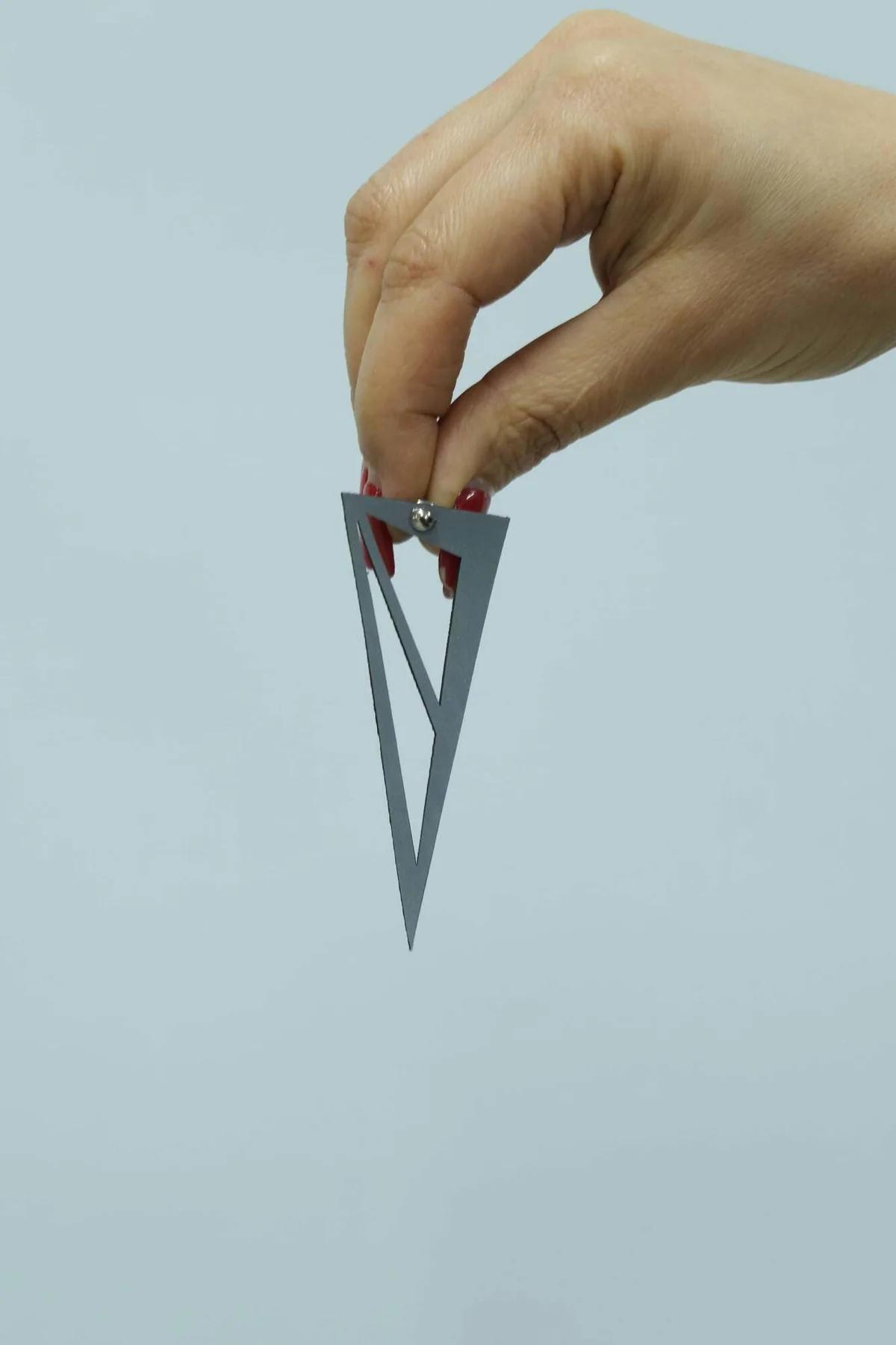 Reflective Triangle Statement Earrings with Geometric Cutout Design