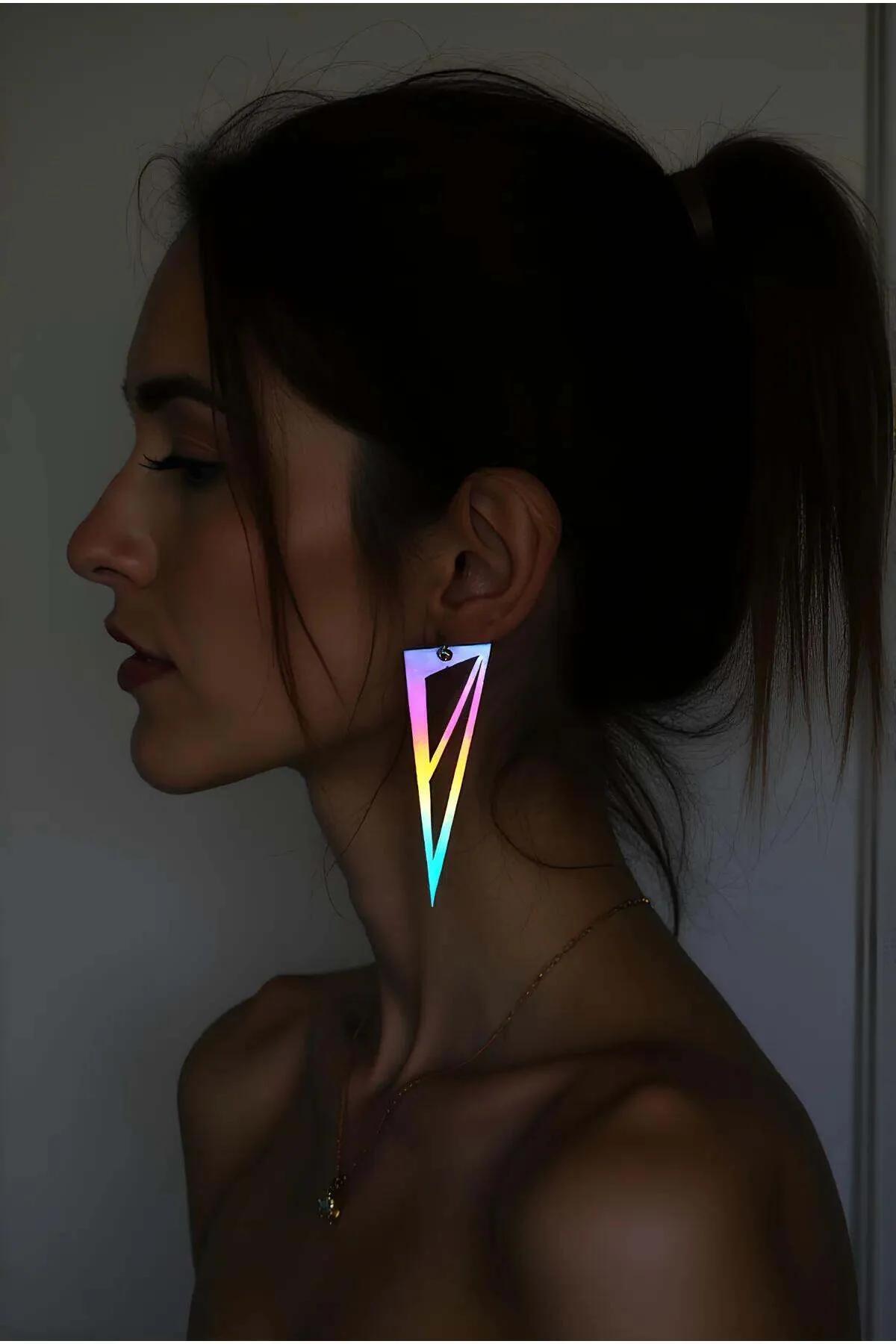 Reflective Geometric Triangle Drop Earrings