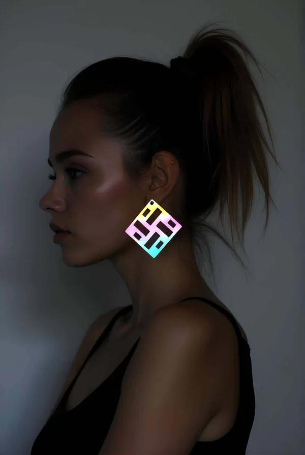 Reflective Geo-Square Laser Cut Drop Earrings
