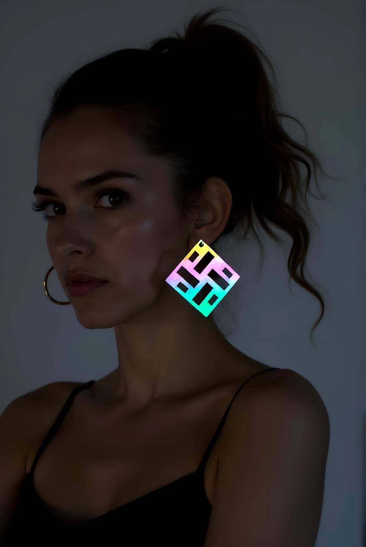 Reflective Geo-Square Laser Cut Drop Earrings