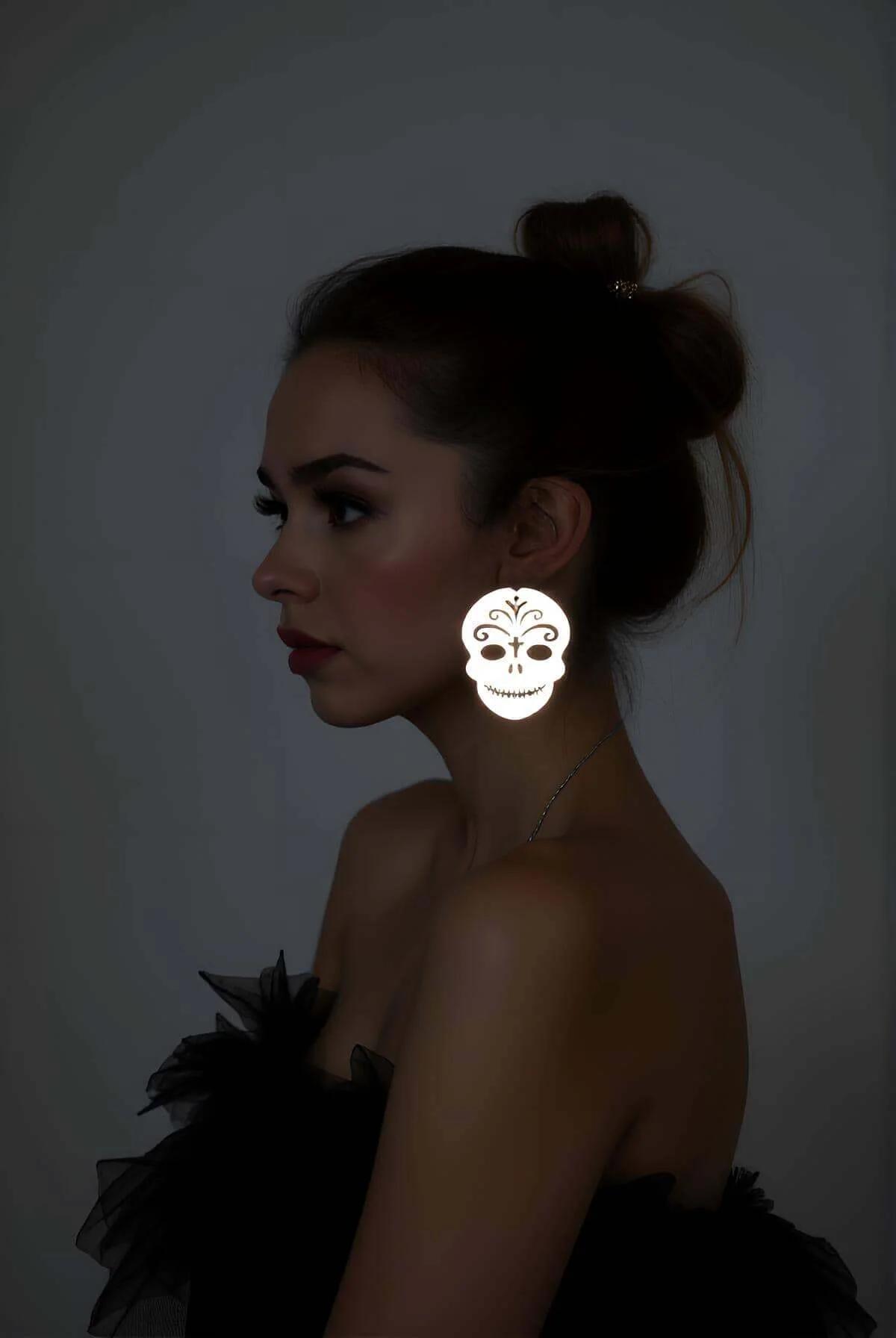 Reflective Sugar Skull Drop Earrings