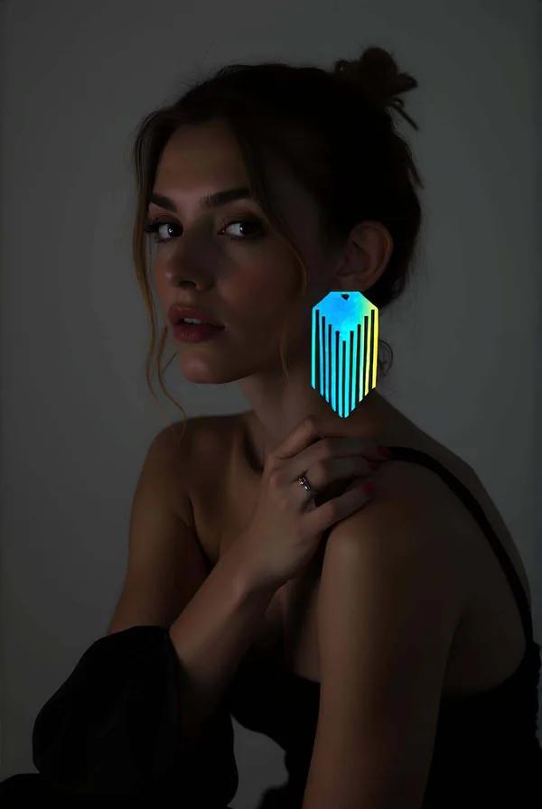 Rainbow Reflective Laser Cut Striped Statement Earrings