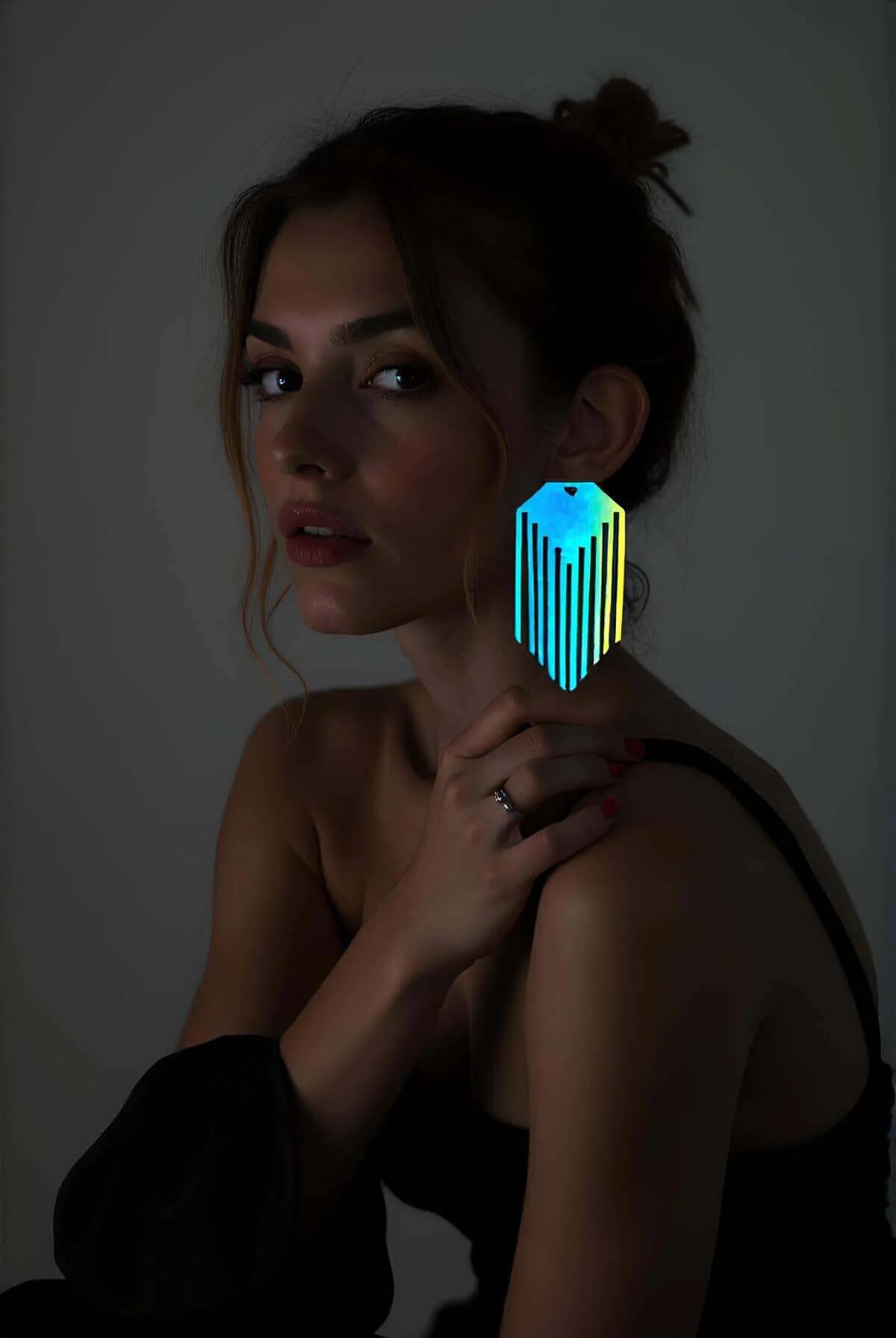 Rainbow Reflective Laser Cut Striped Statement Earrings