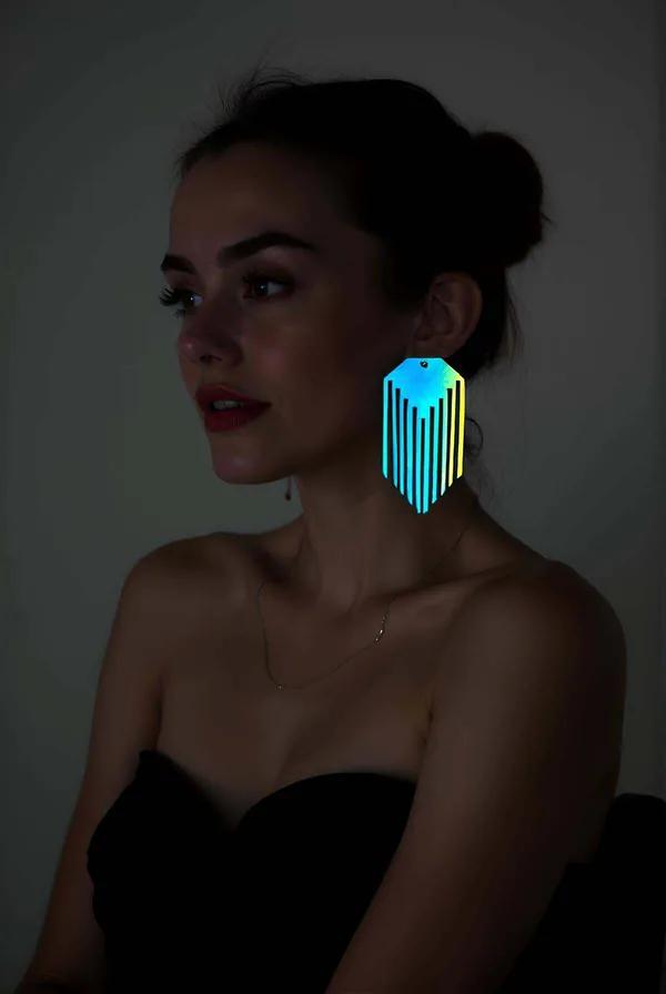 Rainbow Reflective Laser Cut Striped Statement Earrings