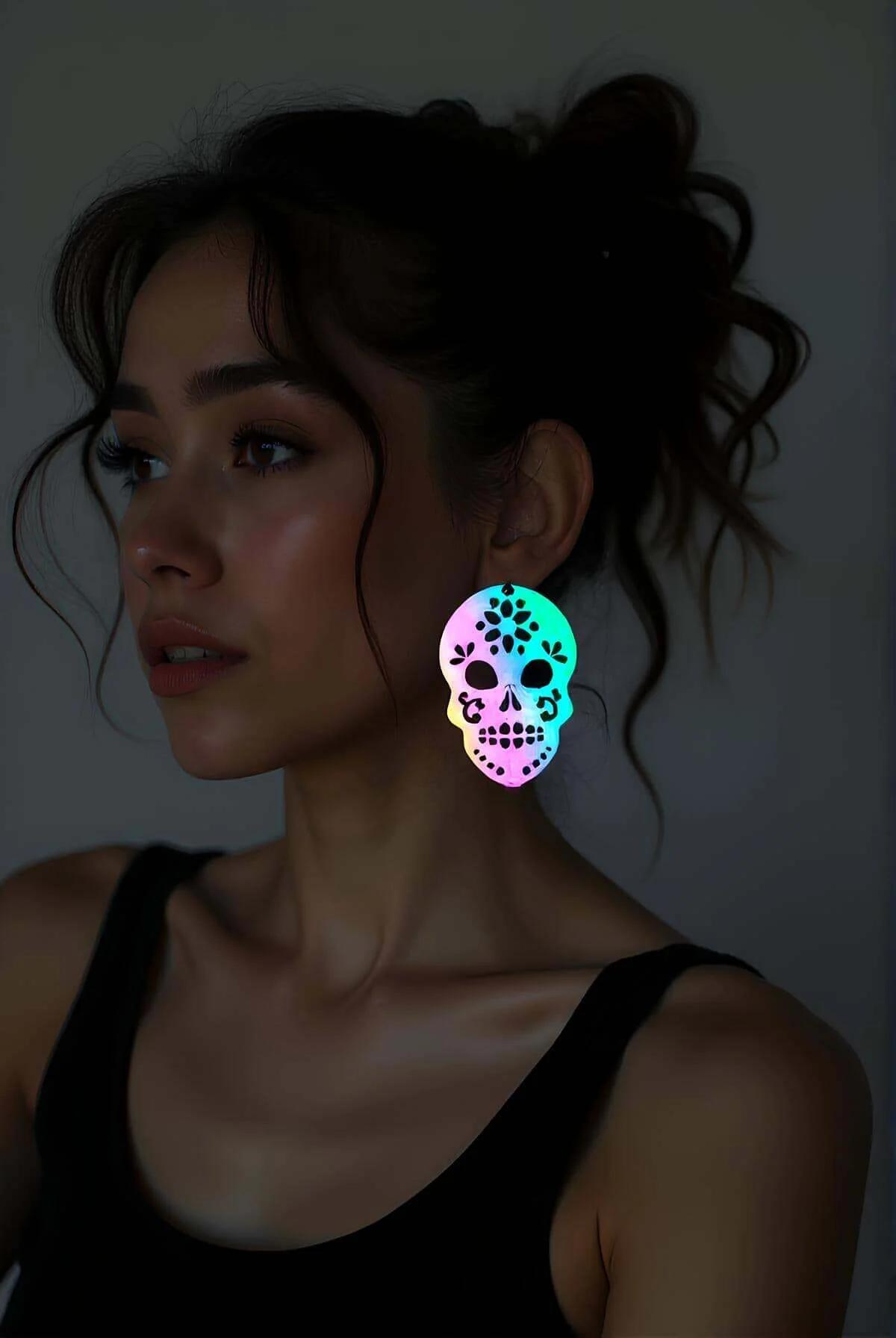 Reflective Sugar Skull Drop Earrings