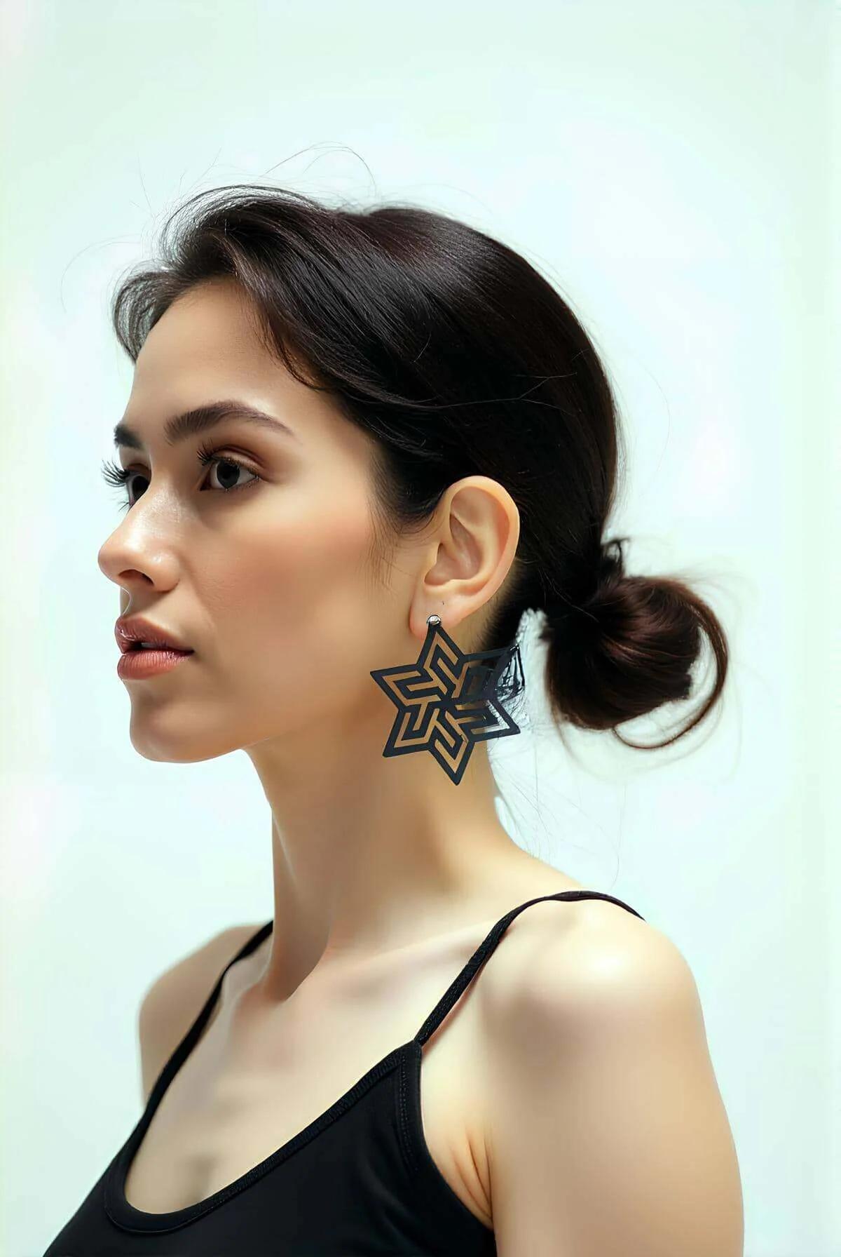 Abstract Star Faux Leather Statement Earrings
