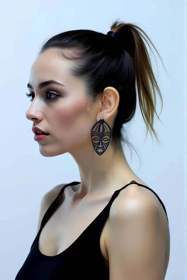 Ethnic Mask Faux Leather Earrings