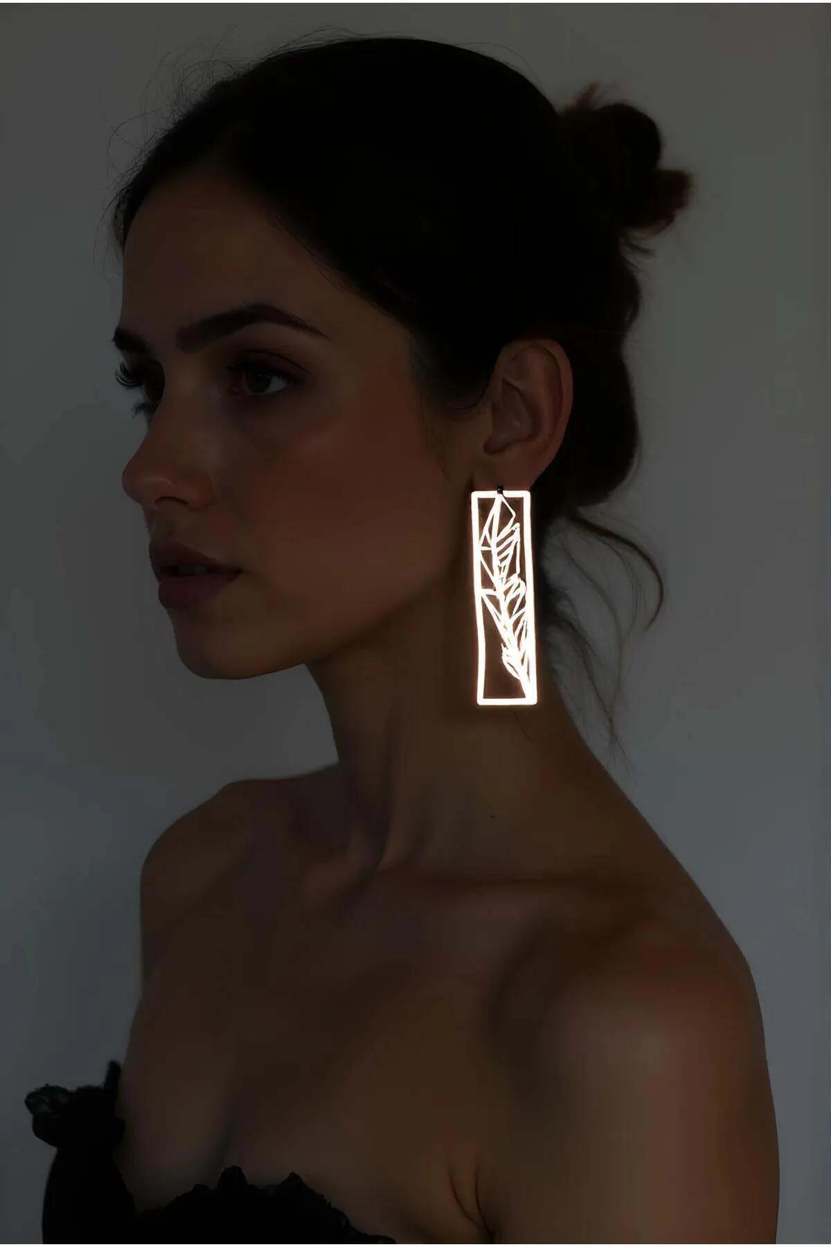 Reflective Laser-Cut Rectangle Feather Earrings