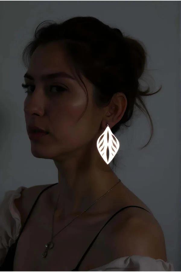 Reflective Leaf Drop Earrings for Nighttime Glow
