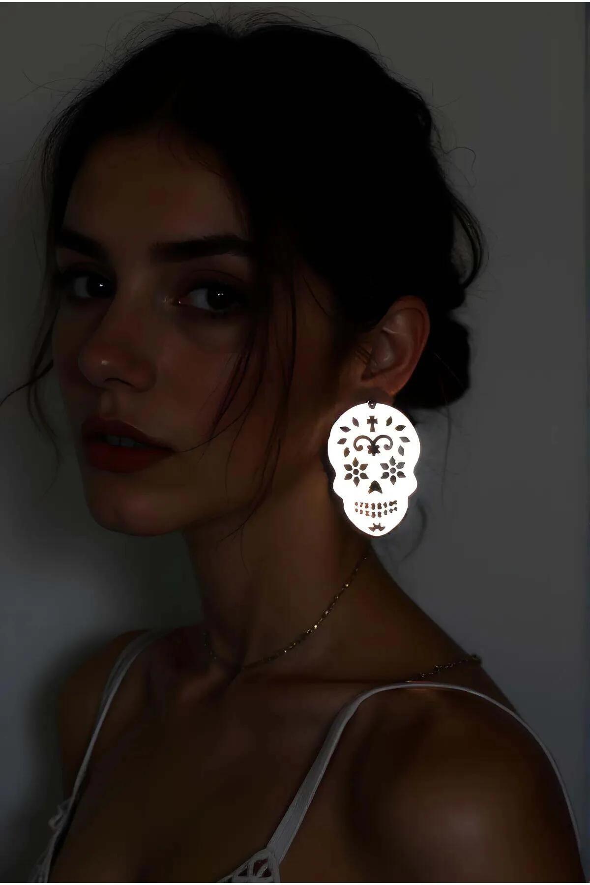 Reflective Sugar Skull Drop Earrings