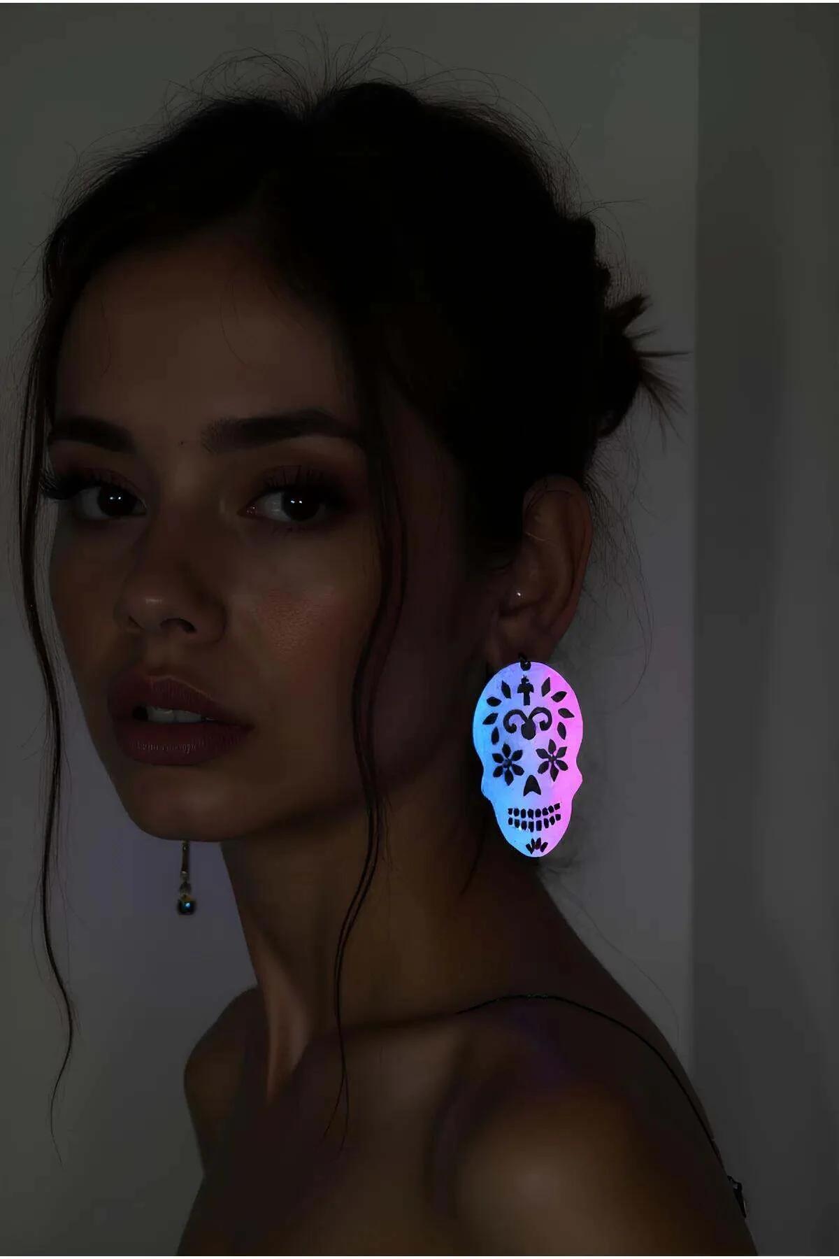 Glow-in-the-Dark Skull Earrings with Ornate Filigree Design