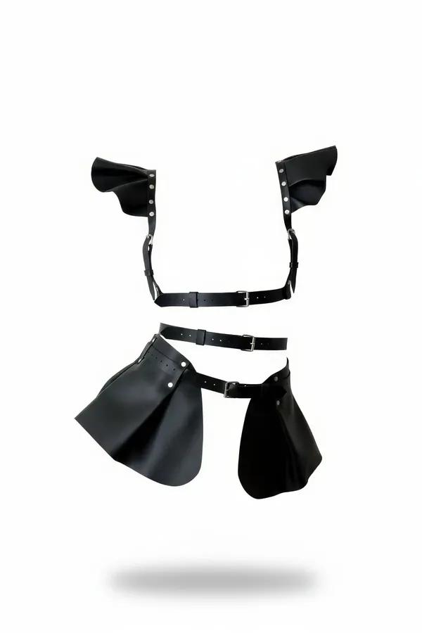 Faux Leather Shoulder Harness with Detachable Skirt