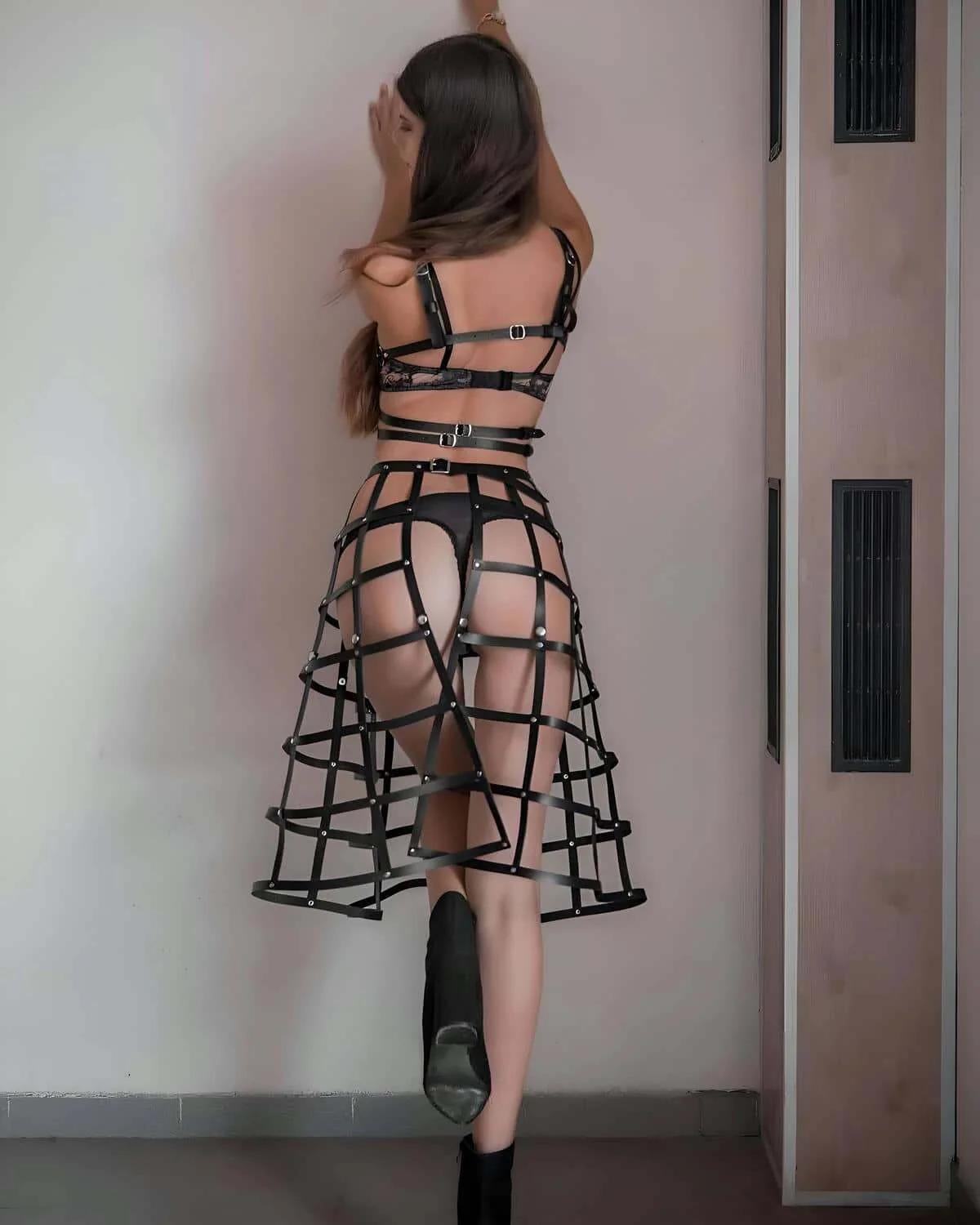 Caged Skirt Harness with Studded Top