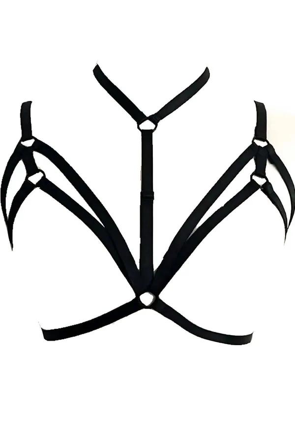 Strappy Chest Harness with Choker and O-Ring Detail