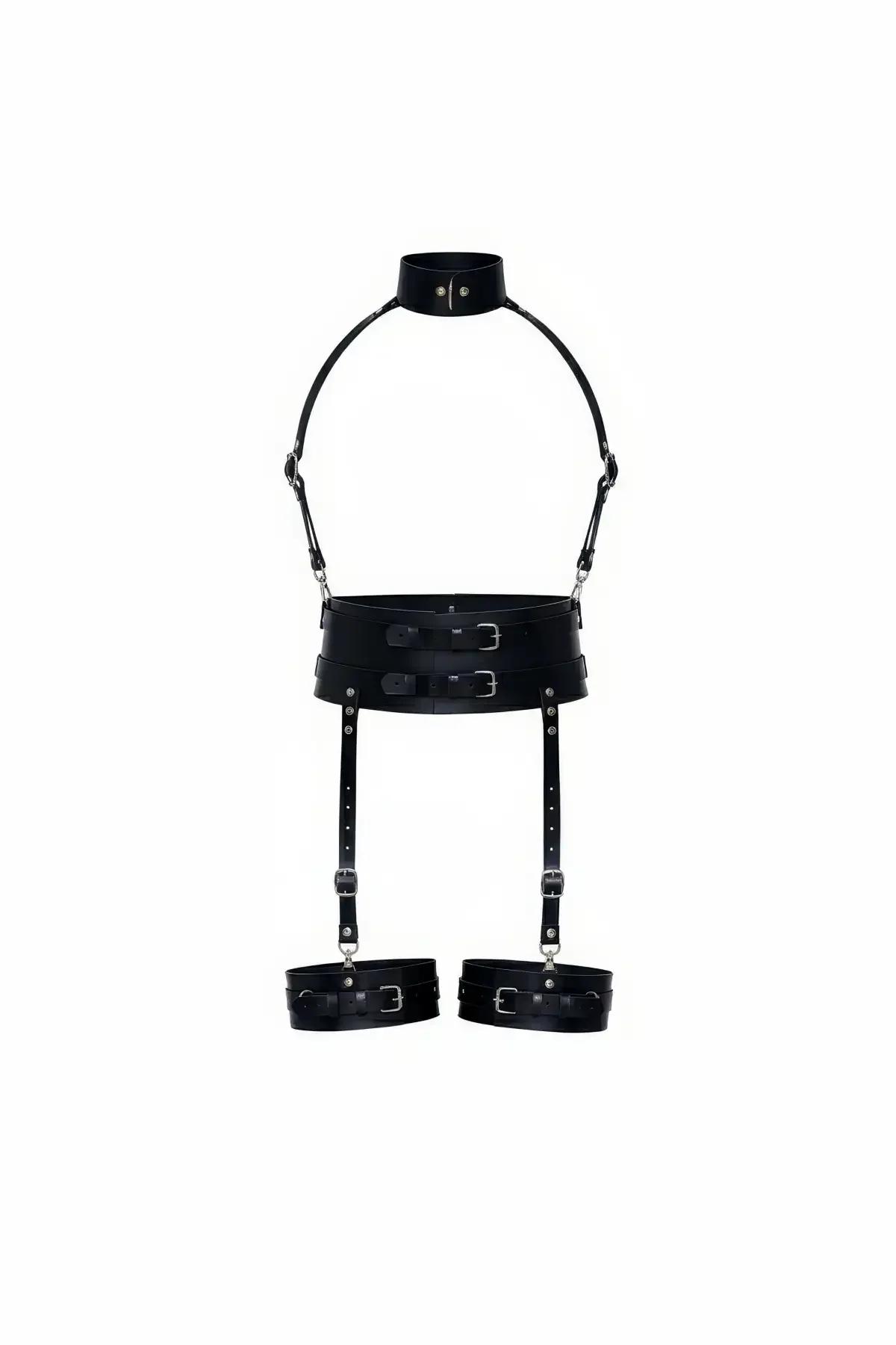 Full Body Harness with Wide Waist Belt and Collar