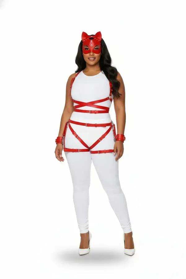 Red Faux Leather Full Body Strap Harness Set