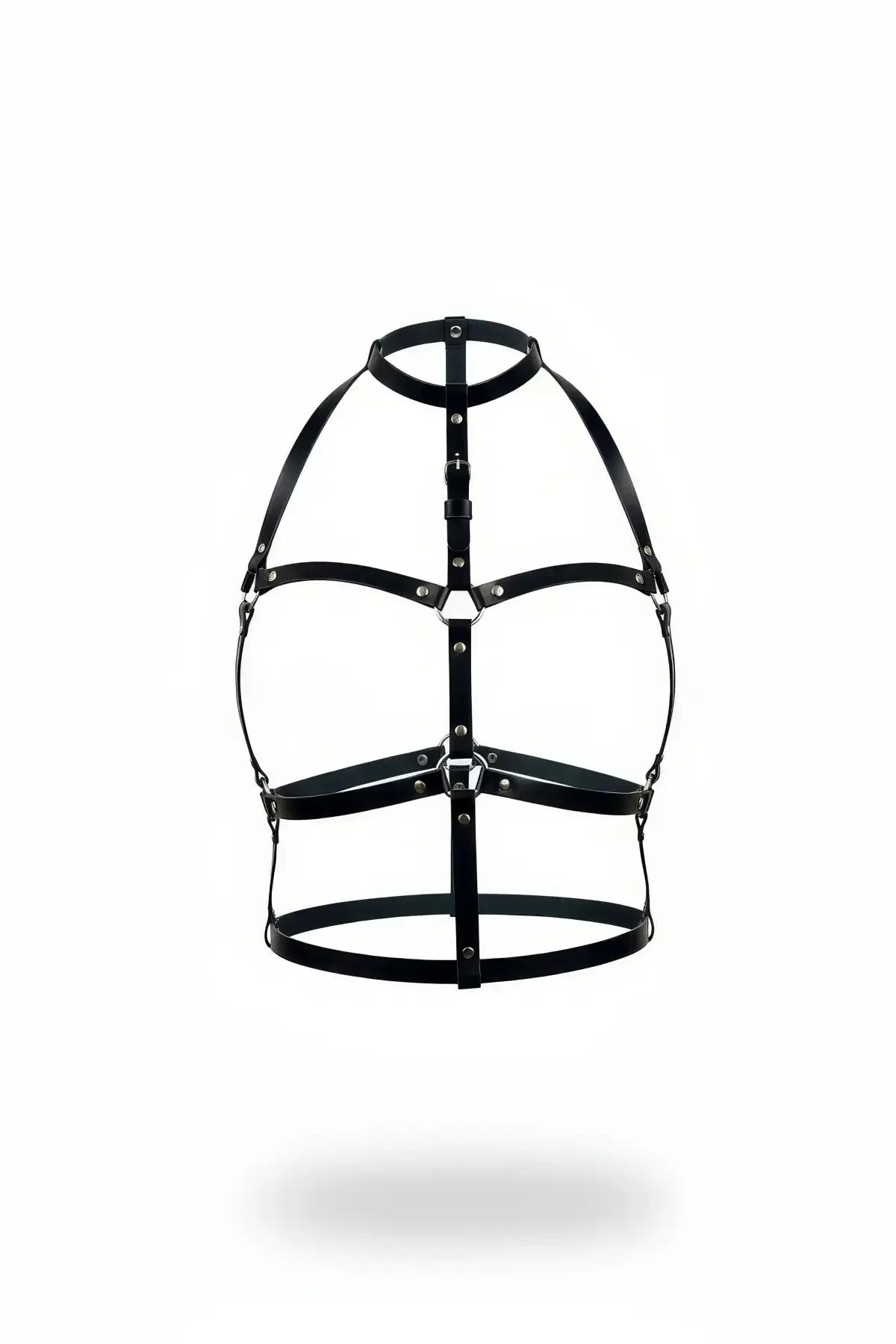 Caged Faux Leather Body Harness with Adjustable O-Rings